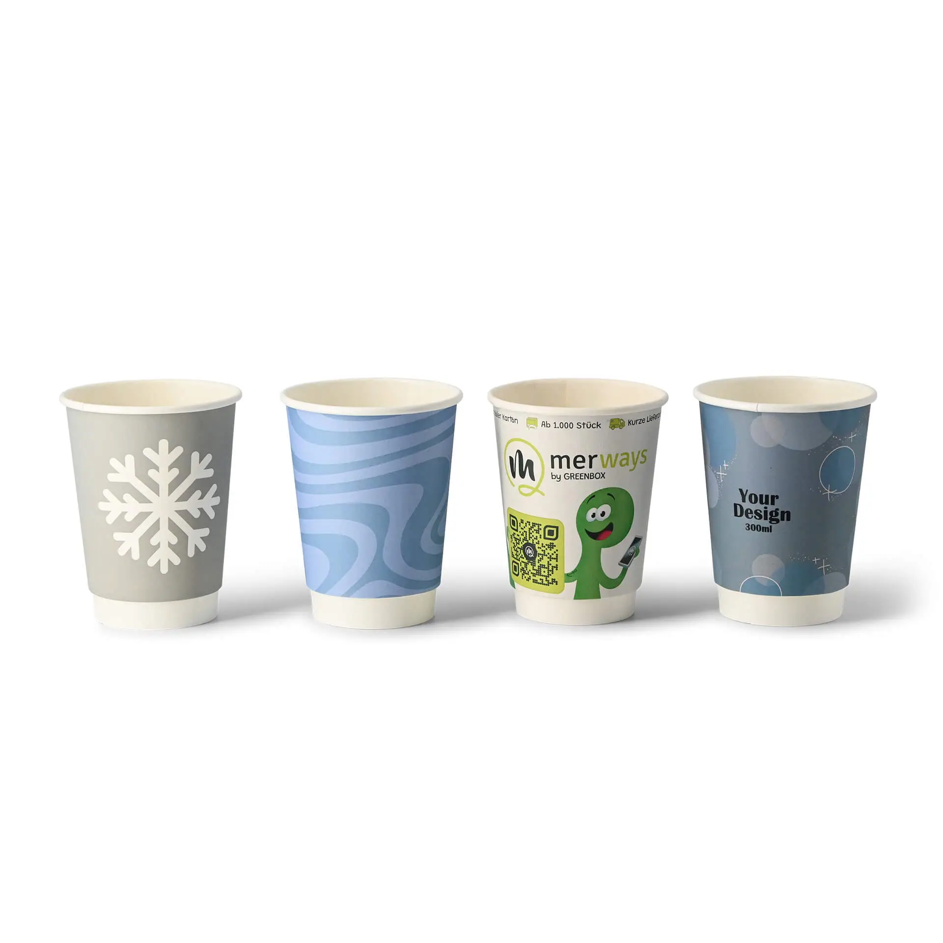 Printed take away coffee cups, double wall 12 oz, matt