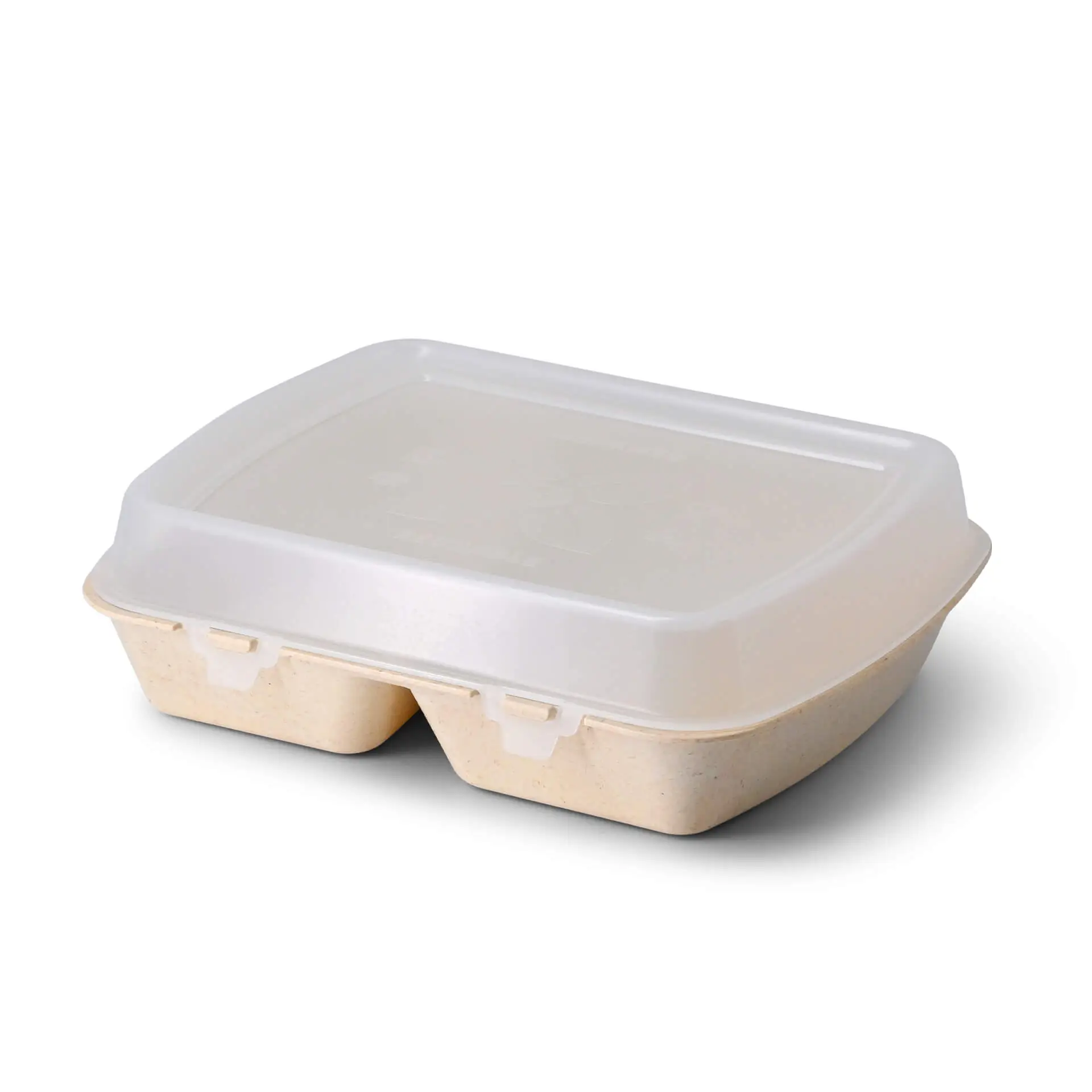 Reusable meal containers "merways Box" 24.5 x 20 x 4.5 cm, 2 compartments, HP4/2, cashew / creamy white