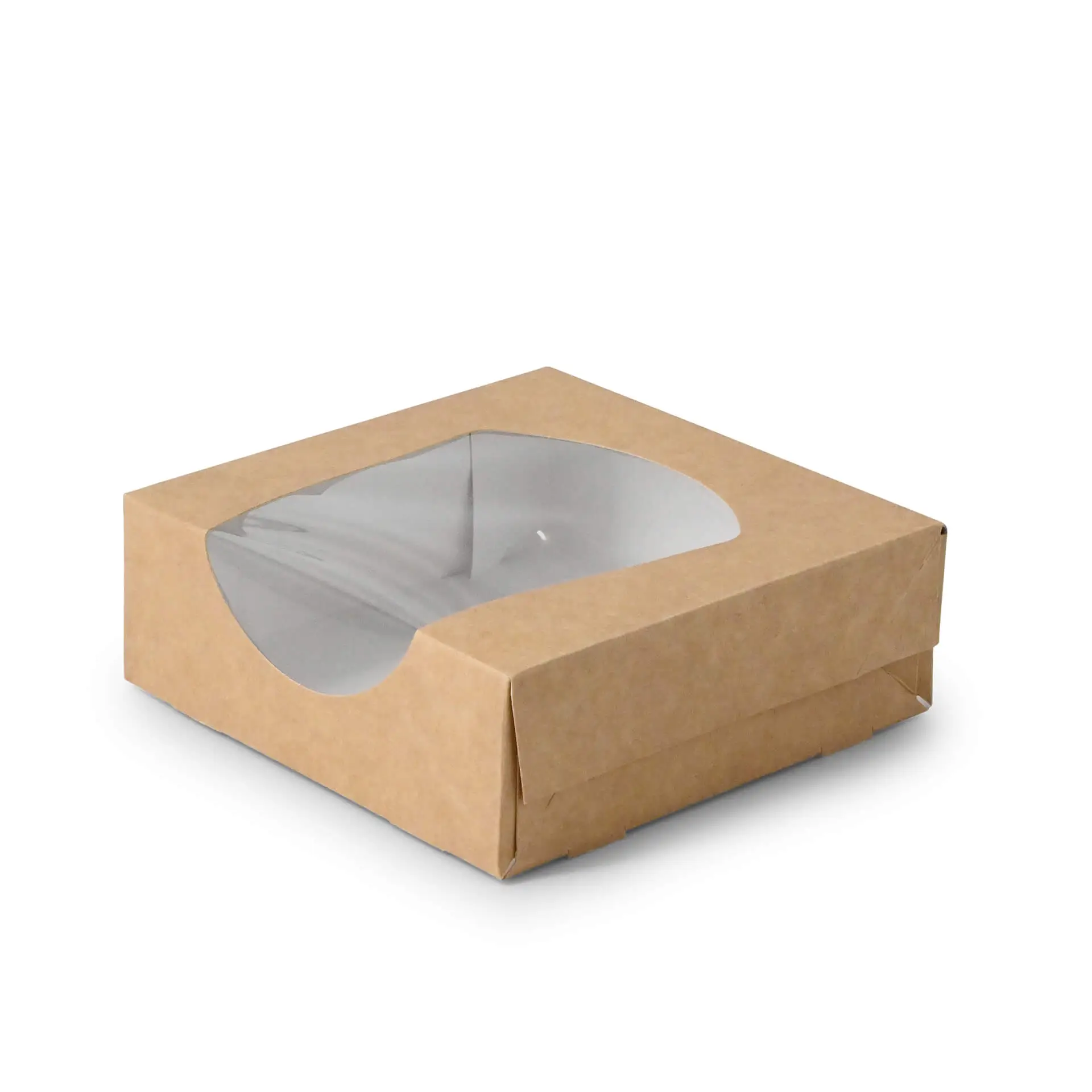 Cardboard-window boxes 12 x 12 x 4 cm, 600 ml, cellulose-window, brown, foldable