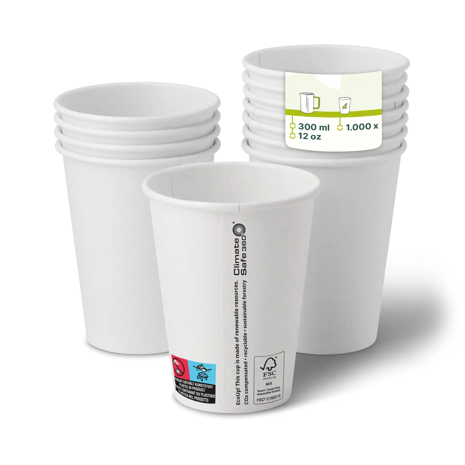 12 oz Paper cups (coated), Ø 90 mm, white