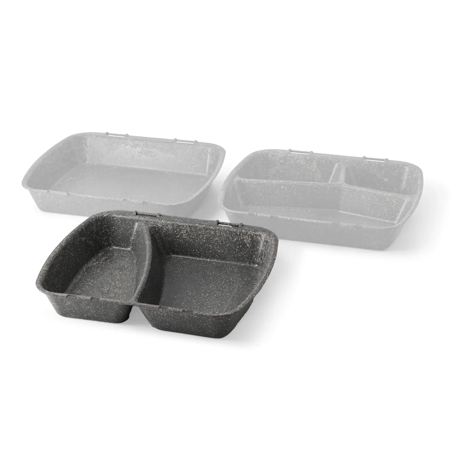 Reusable meal container "merways Box" 24.5 x 20 x 4.5 cm, 2 compartments, HP4/2, pepper / grey