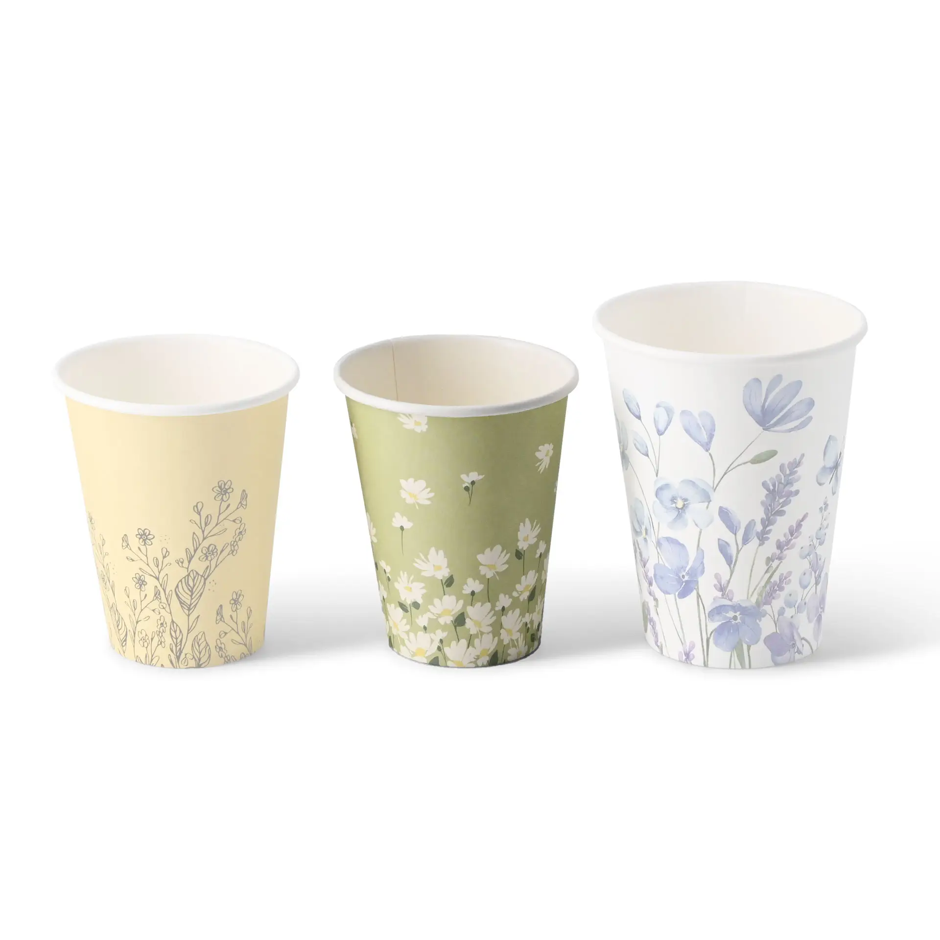 8 oz Paper cups spring 'Daisies' single wall, Ø 80 mm, green