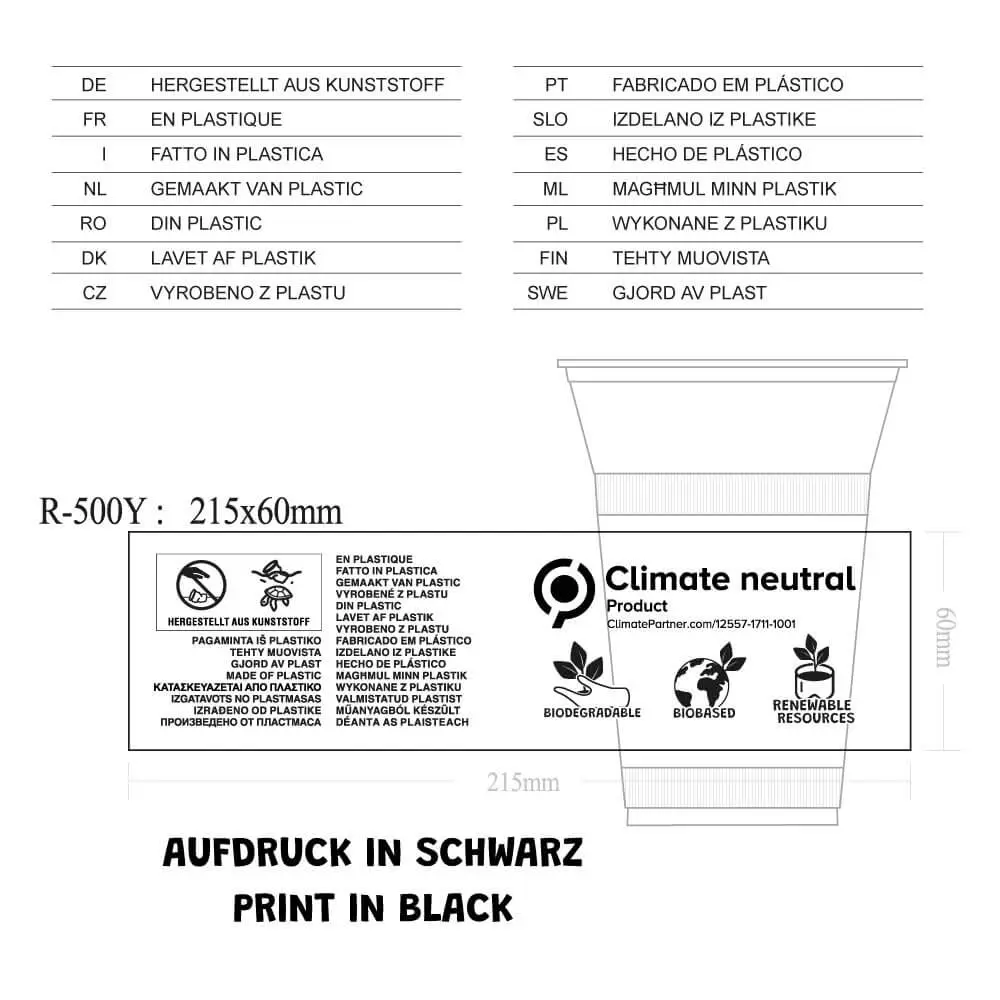 16 oz PLA smoothie cups, Ø 96 mm