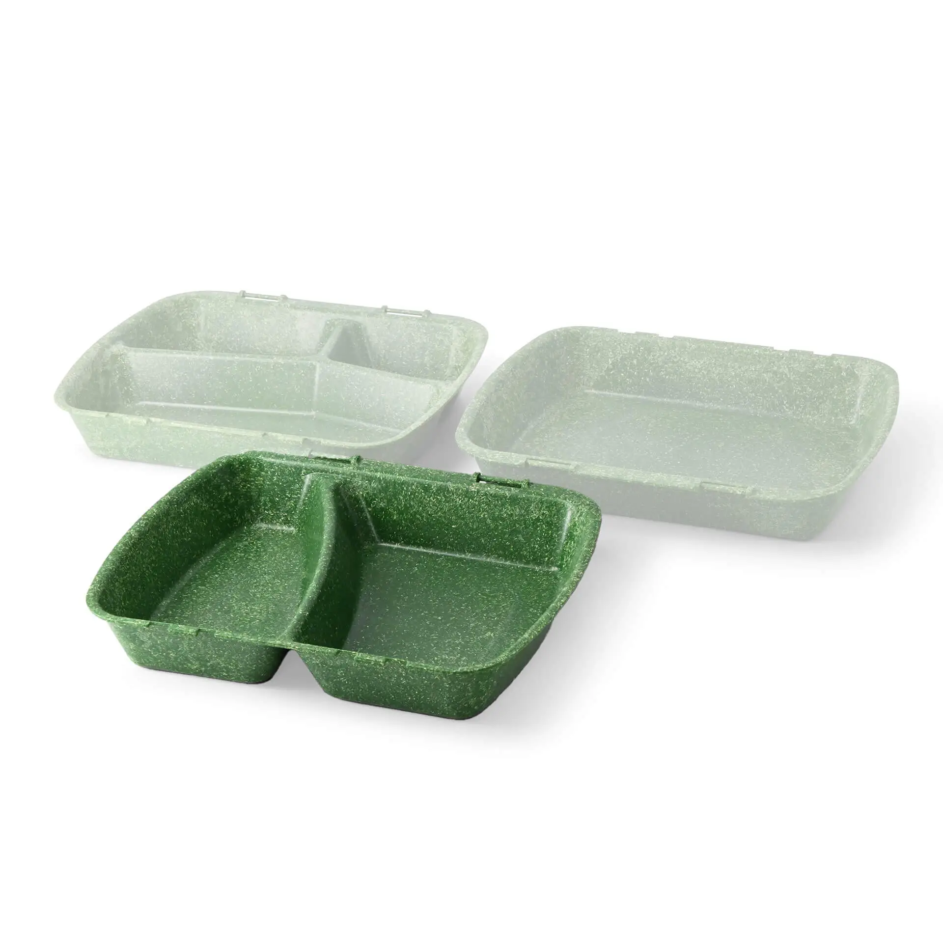 Reusable meal containers "merways Box" 24.5 x 20 x 4.5 cm, 2 compartments, HP4/2, spinach / dark green