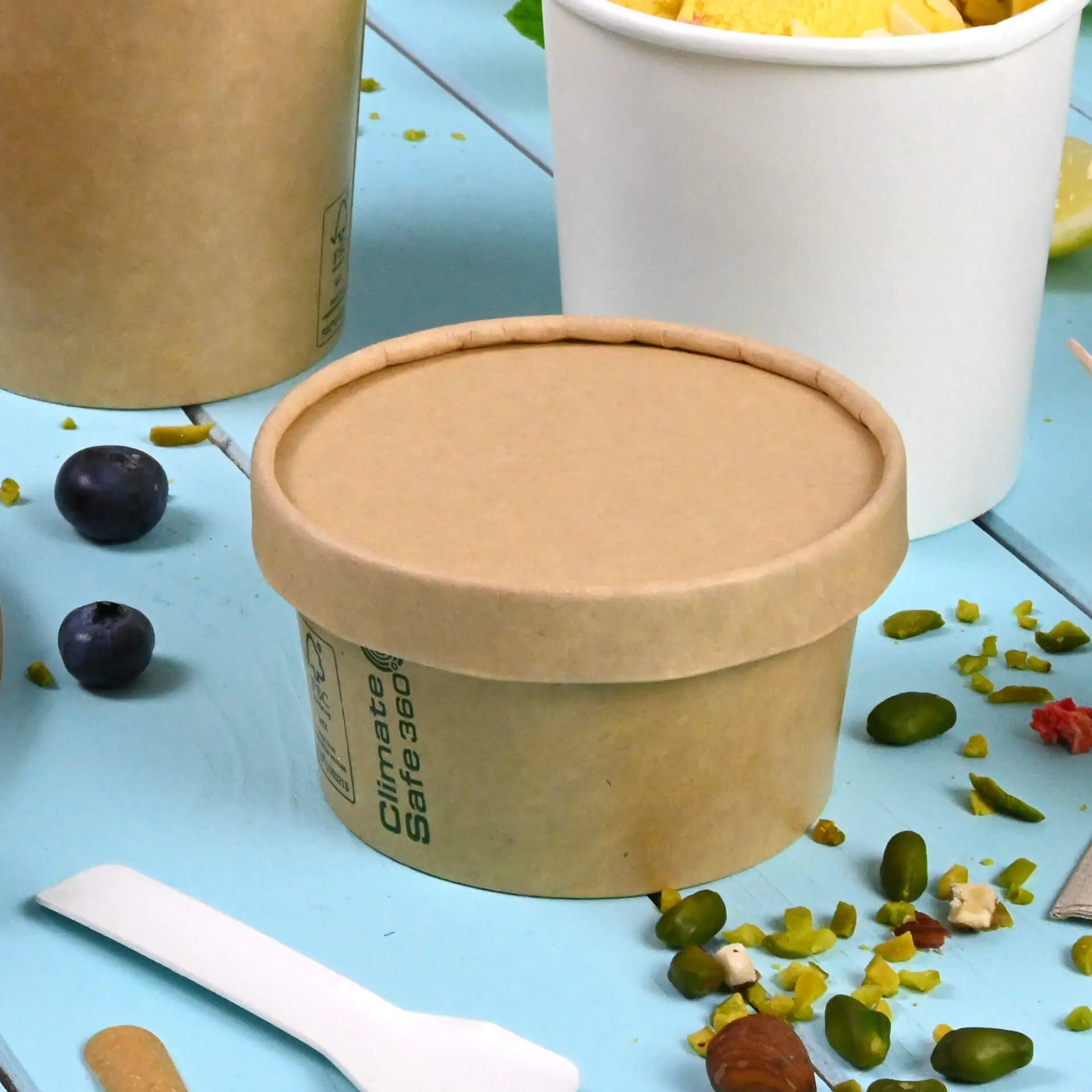 Cardboard lids (coated) Ø 92 mm, brown (for ice cream cups)