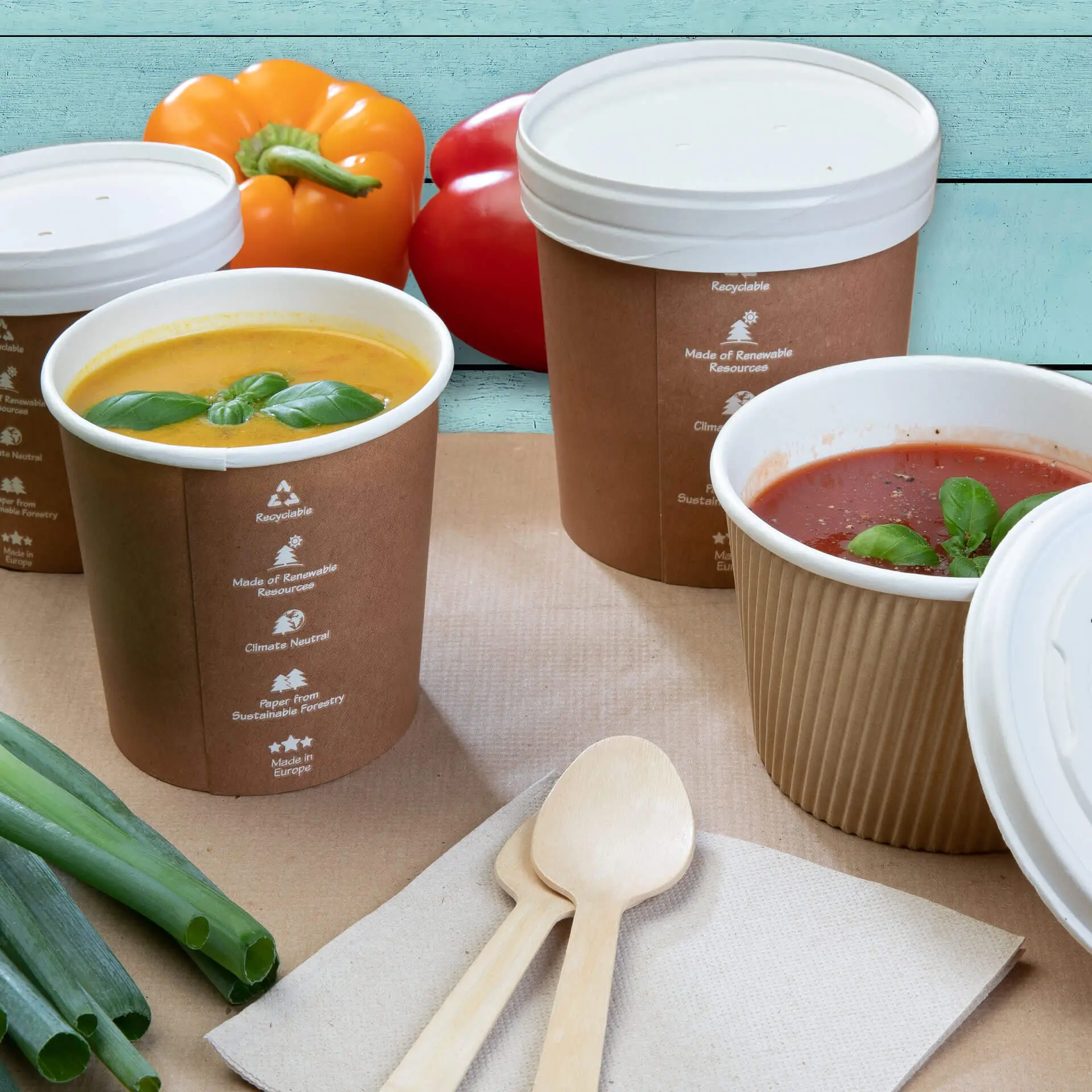 26 oz Cardboard Soup cups, Ø 114 mm, kraft, Icons