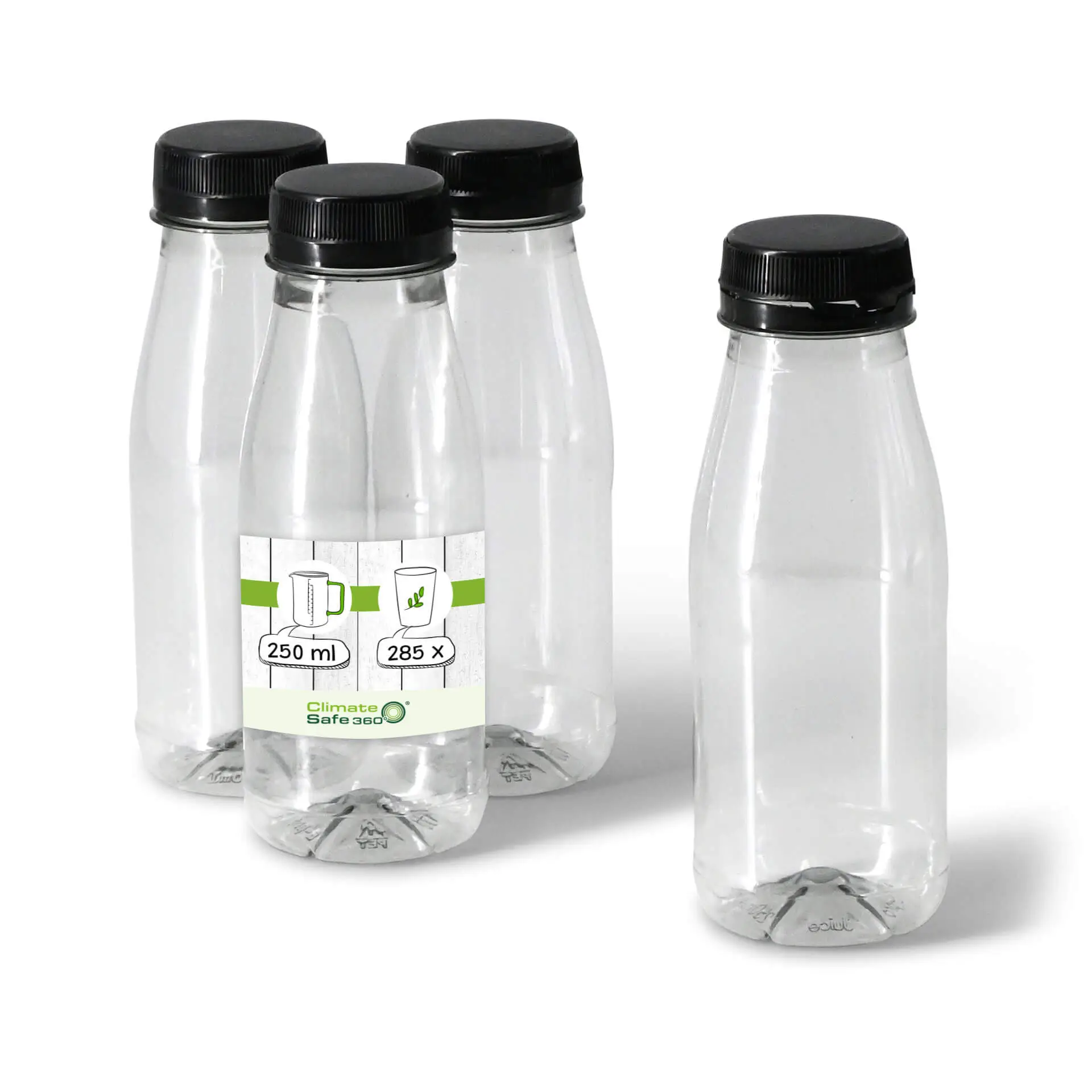 250 ml / 9 oz rPET-bottles, clear, black lid