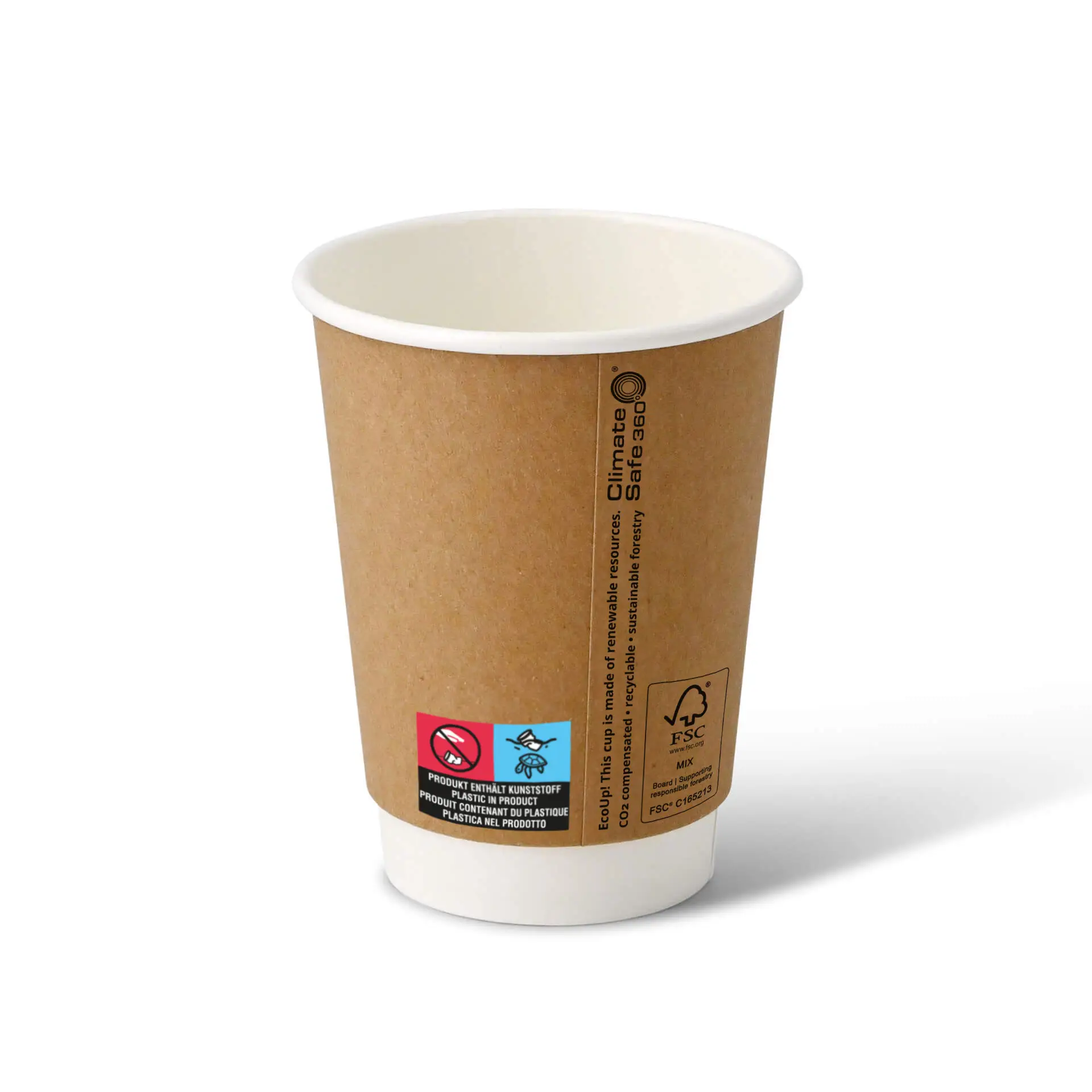 12 oz Take away coffee cups (coated), double-walled, Ø 90 mm, brown, inner white