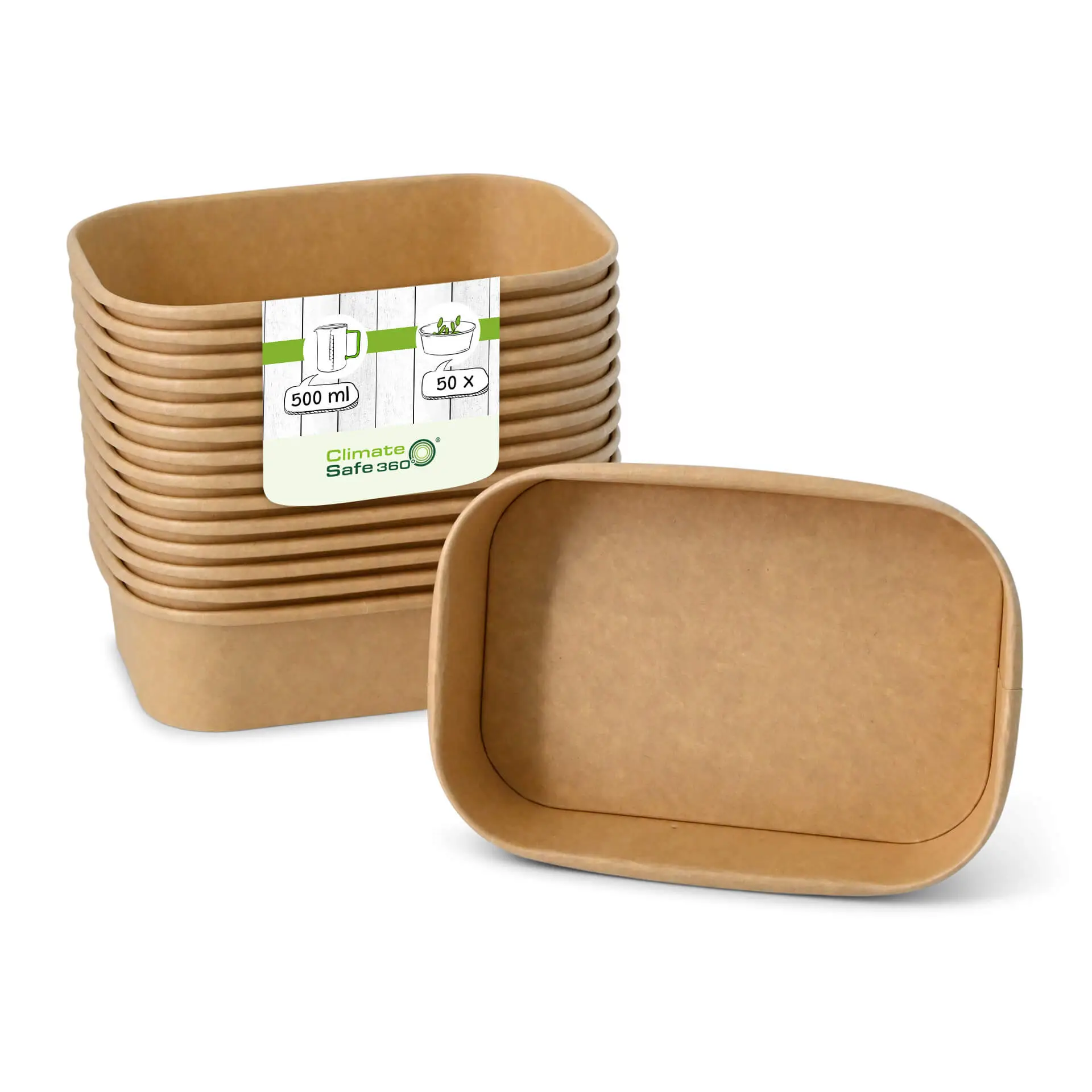 Cardboard-bowls 500 ml, 17,5 x 12,5 x 4 cm, brown, rectangular