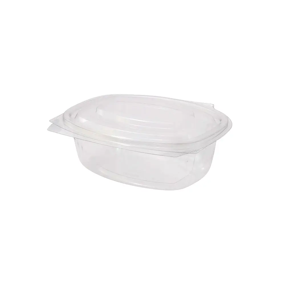 rPET fine food container 500 ml, hinged lid, rectangular