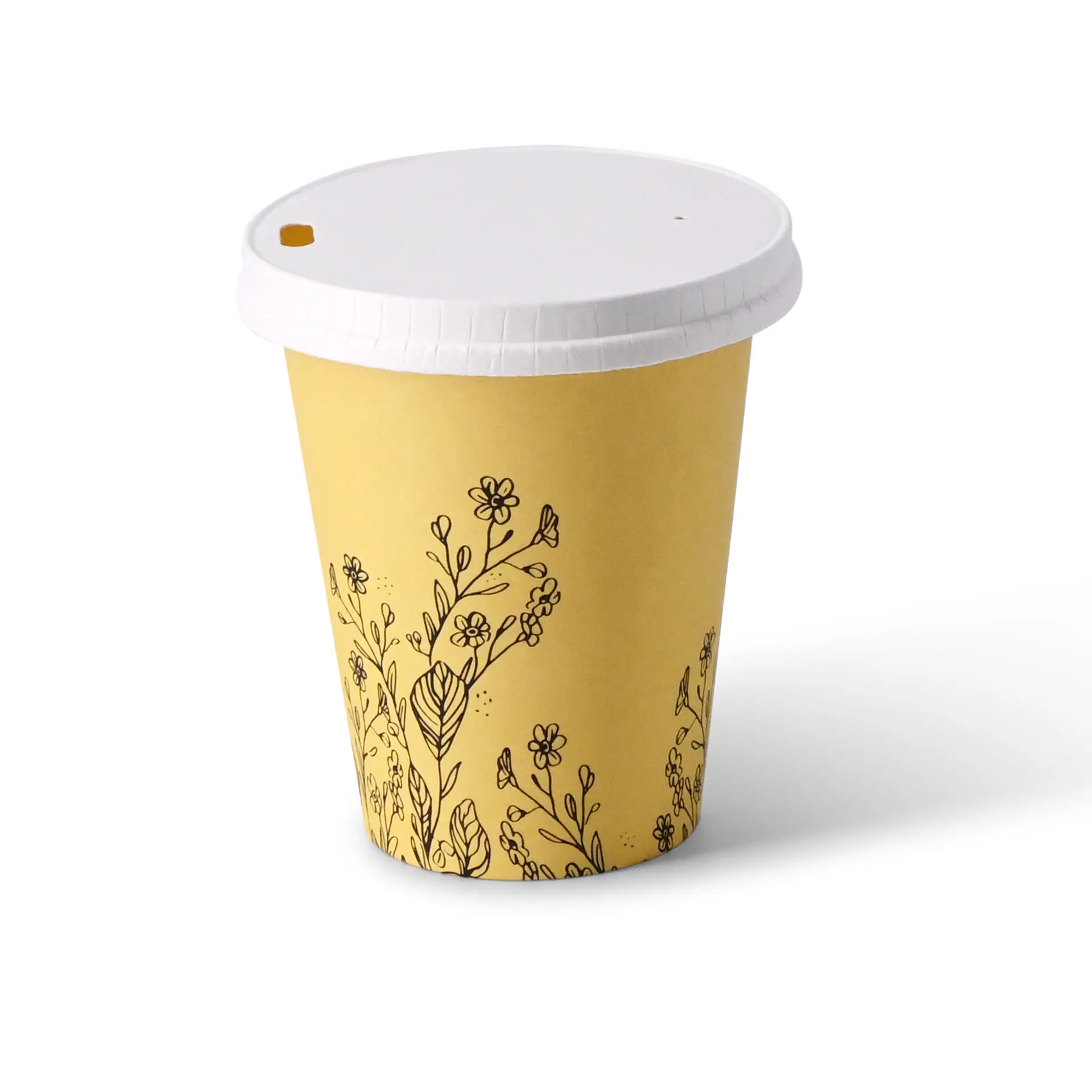 8 oz Paper cups spring 'Flowers' single wall, Ø 80 mm, yellow