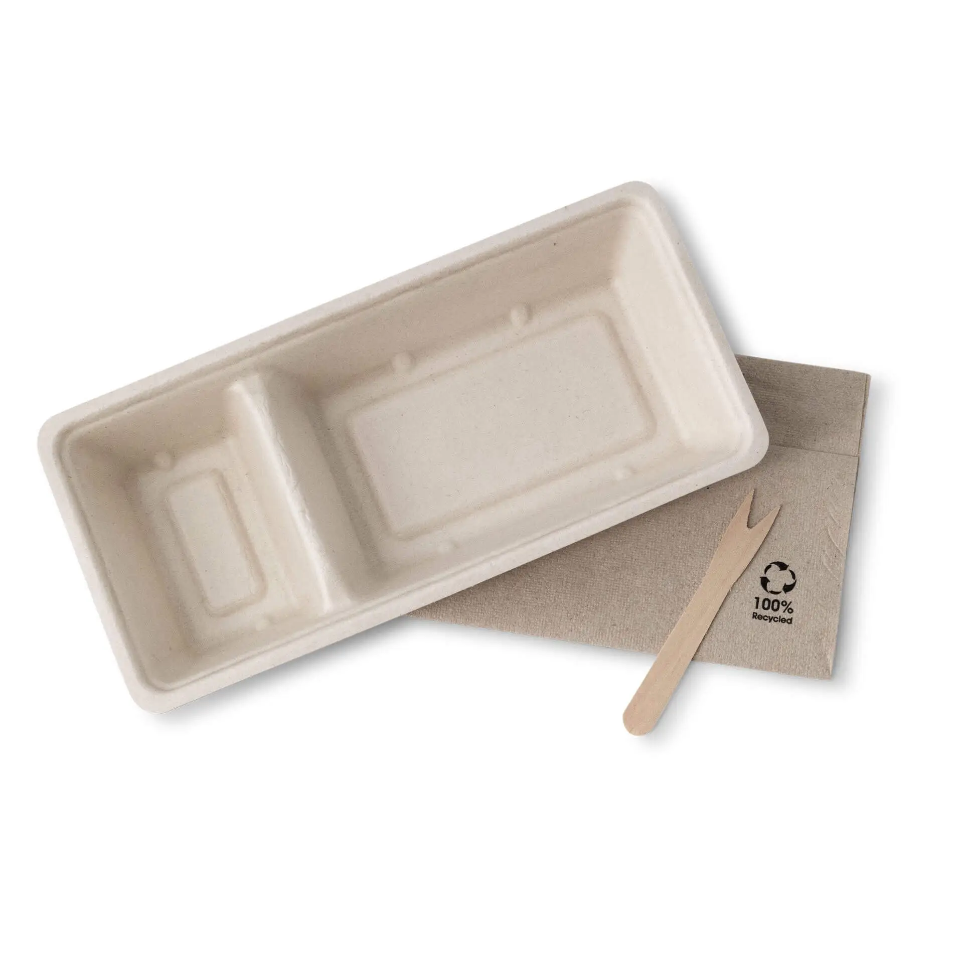 Sugarcane-fries-trays, 2 compartments, 9.5 x 20 x 3.5 cm