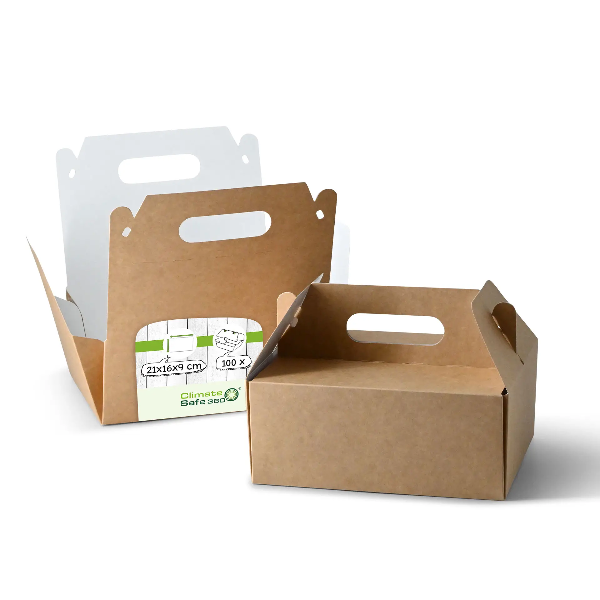 Cardboard pastry boxes with handle M, 21 x 17 x 9 cm, kraft, foldable