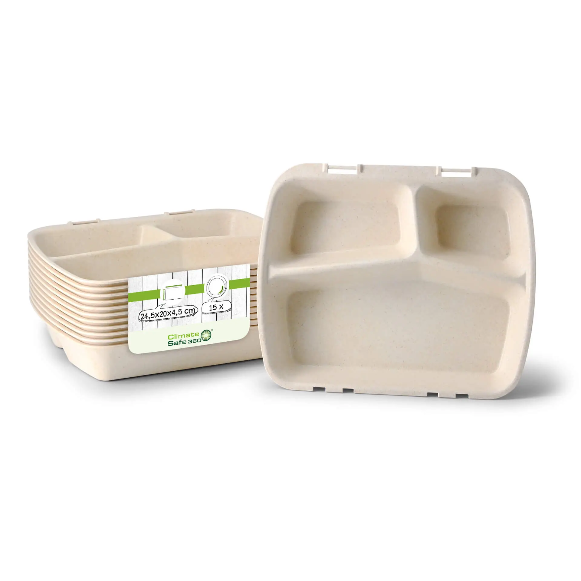 Reusable meal container "merways Box" 24.5 x 20 x 4.5 cm, 3 compartments, HP4/2, cashew / creamy white