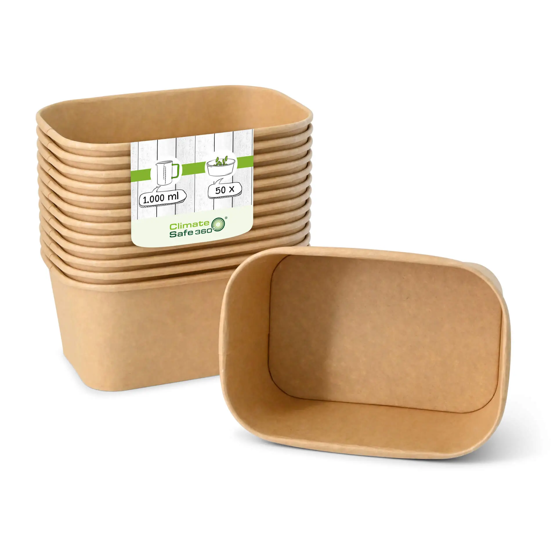 Cardboard-bowls 1000 ml, 17,5 x 12,5 x 7,5 cm, brown, rectangular