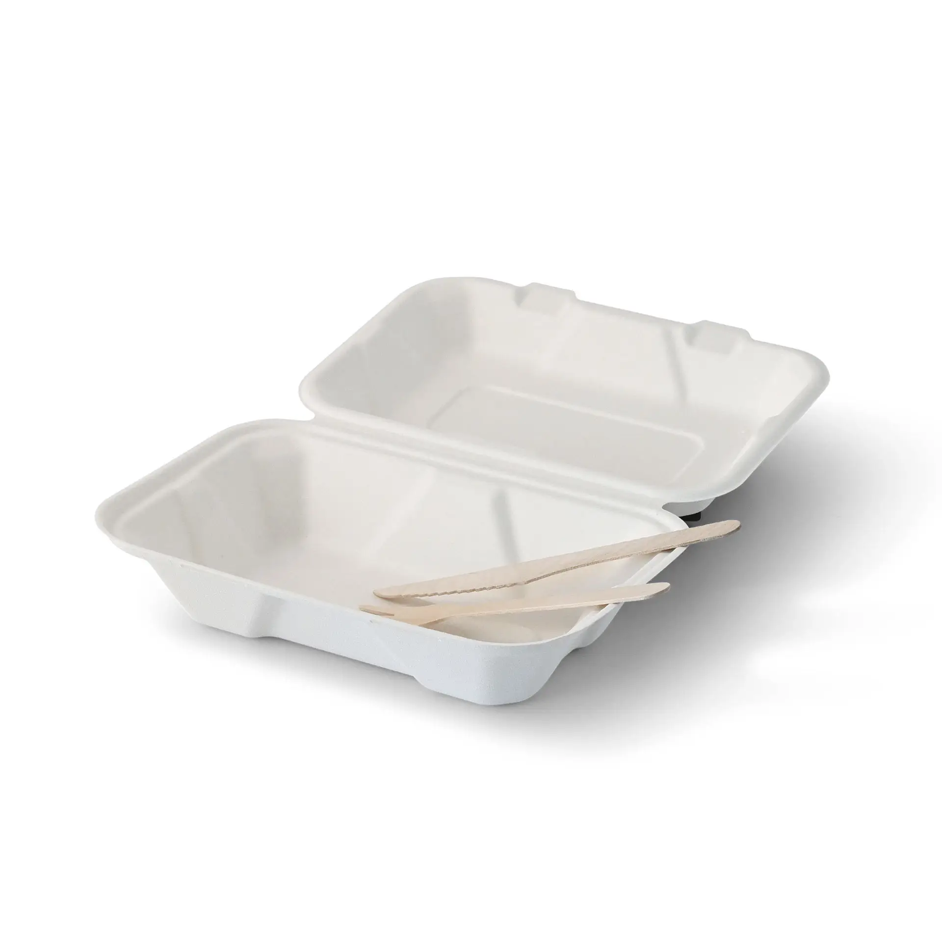 Sugarcane-containers 23 x 15.5 x 7.5 cm, hinged-lid, rectangular