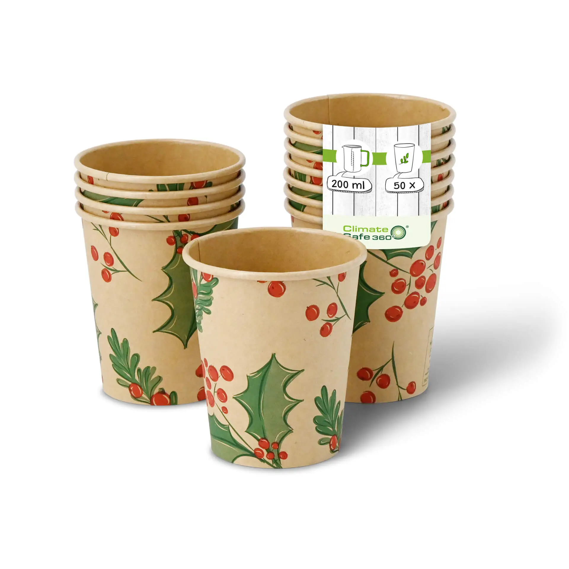 Paper cups Winter "Branches" 200 ml / 8 oz, Ø 80 mm, unbleached