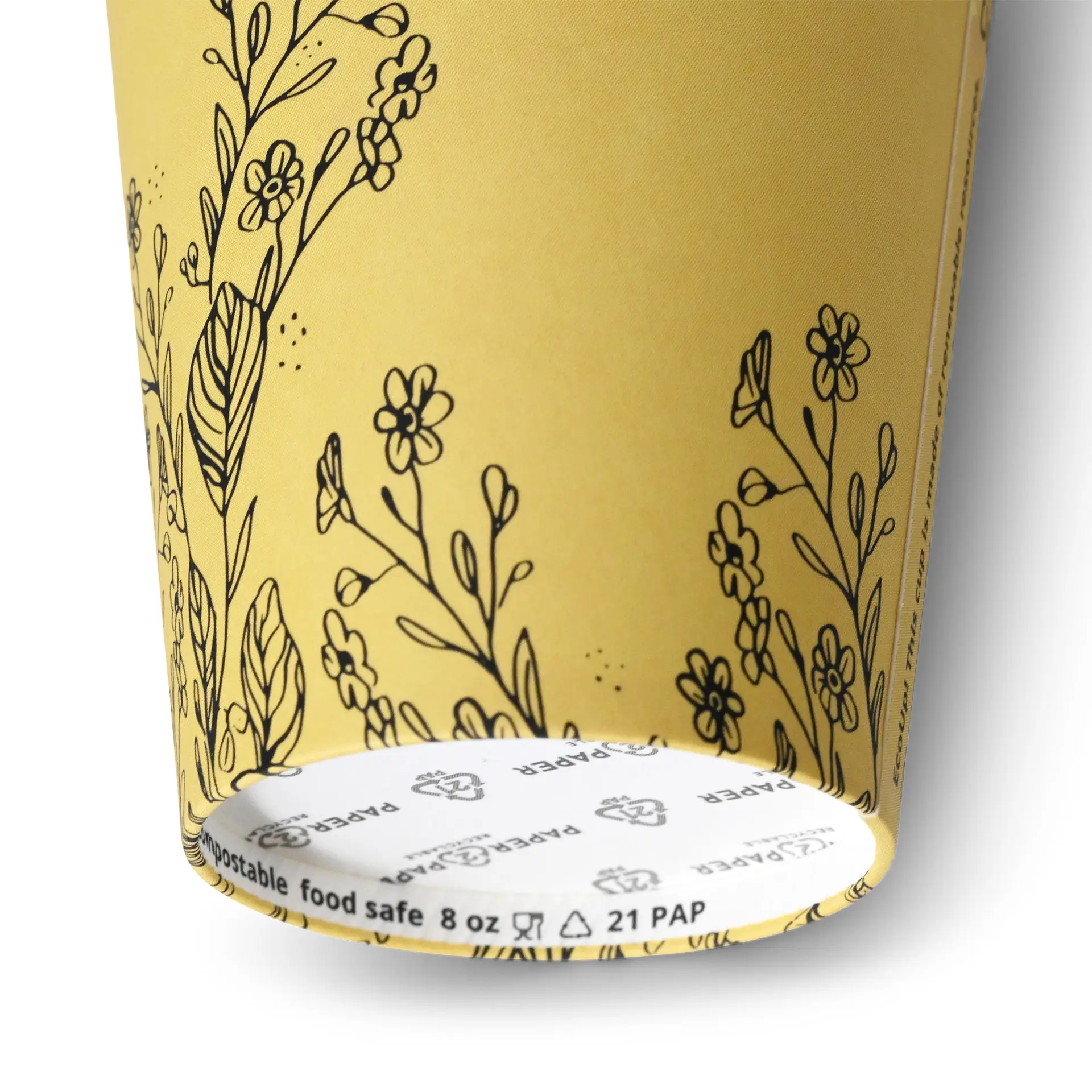 8 oz Paper cups spring 'Flowers' single wall, Ø 80 mm, yellow