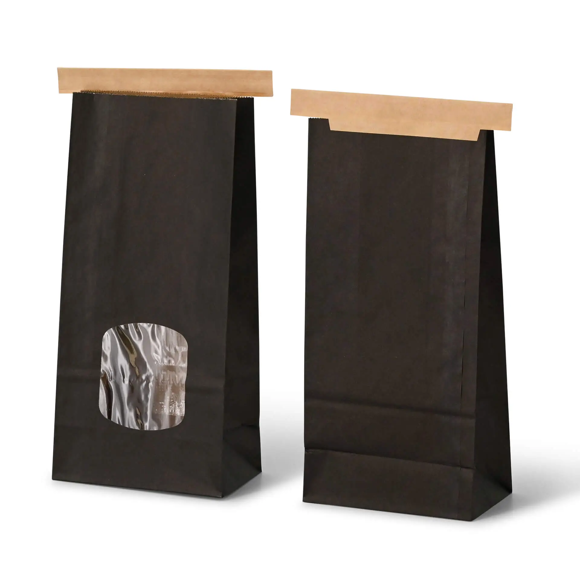 Block bottom bags M, 11.5 x 7 x 24.5 cm, PP-foil, black, tin tie, kraft paper