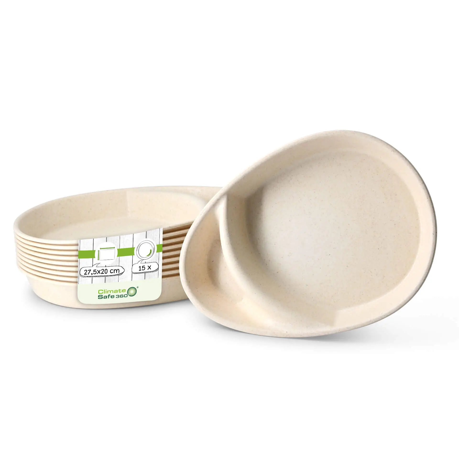 Reusable divided plates "merways Plate" 27.5 × 20 × 3.5 cm, 2 compartments, teardrop, creamy white