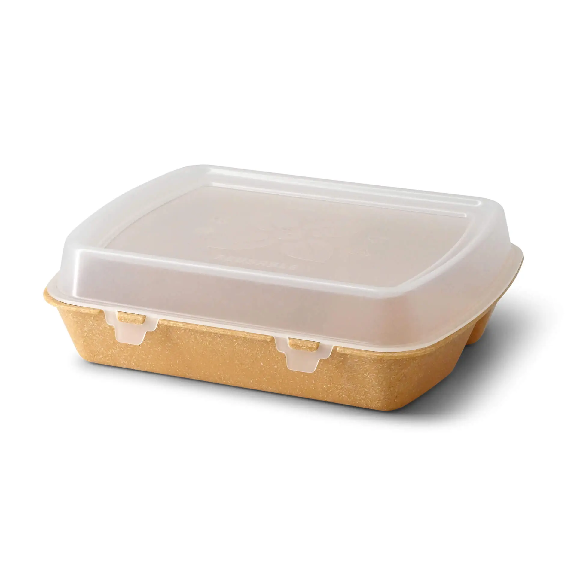 Reusable meal container "merways Box" 24.5 x 20 x 4.5 cm, 2 compartments, HP4/2, caramel / brown