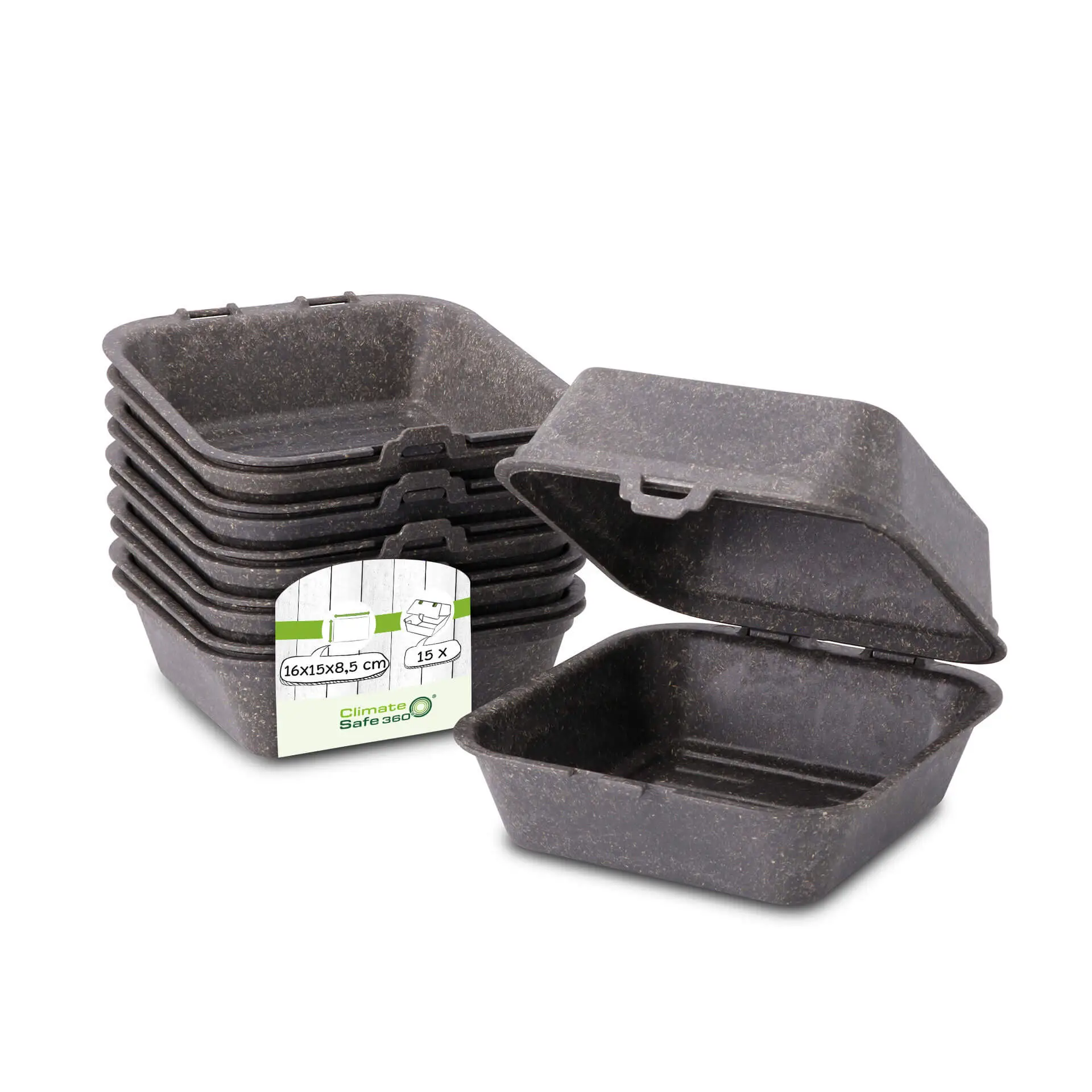 Reusable burger boxes "merways Box" 16 x 15 x 8.5 cm, pepper / grey