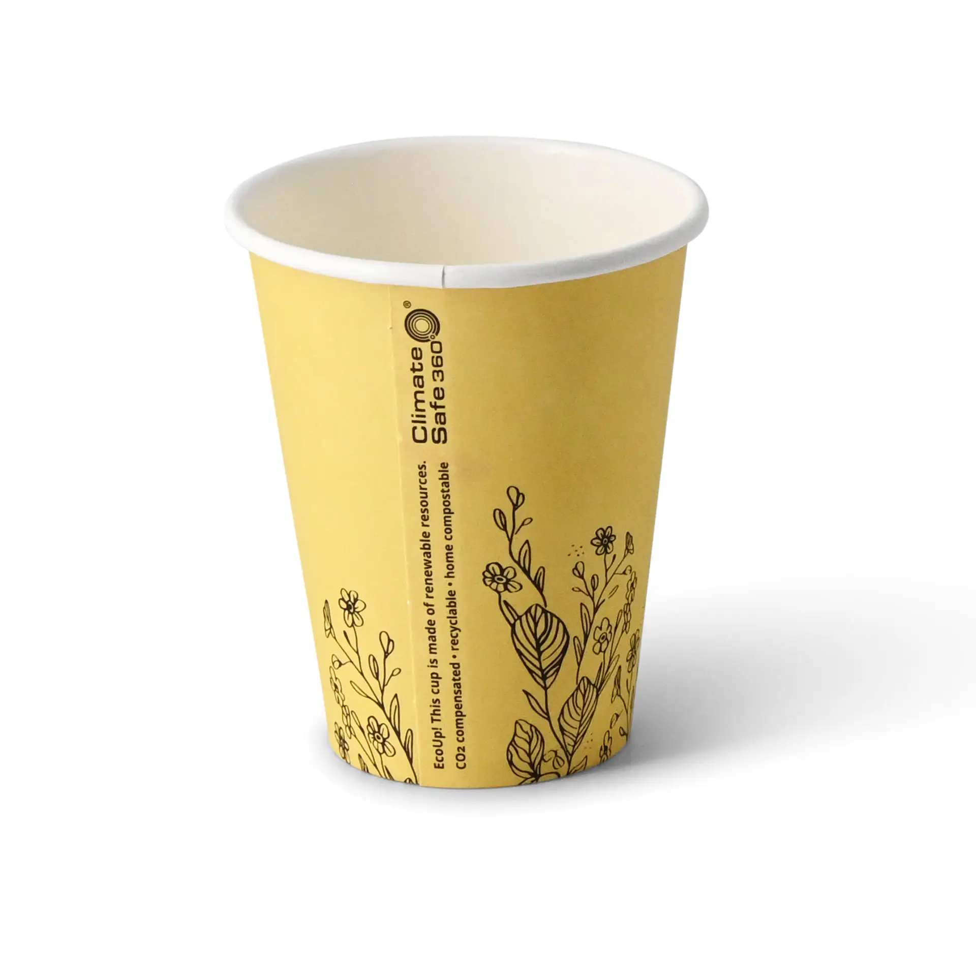 8 oz Paper cups spring 'Flowers' single wall, Ø 80 mm, yellow