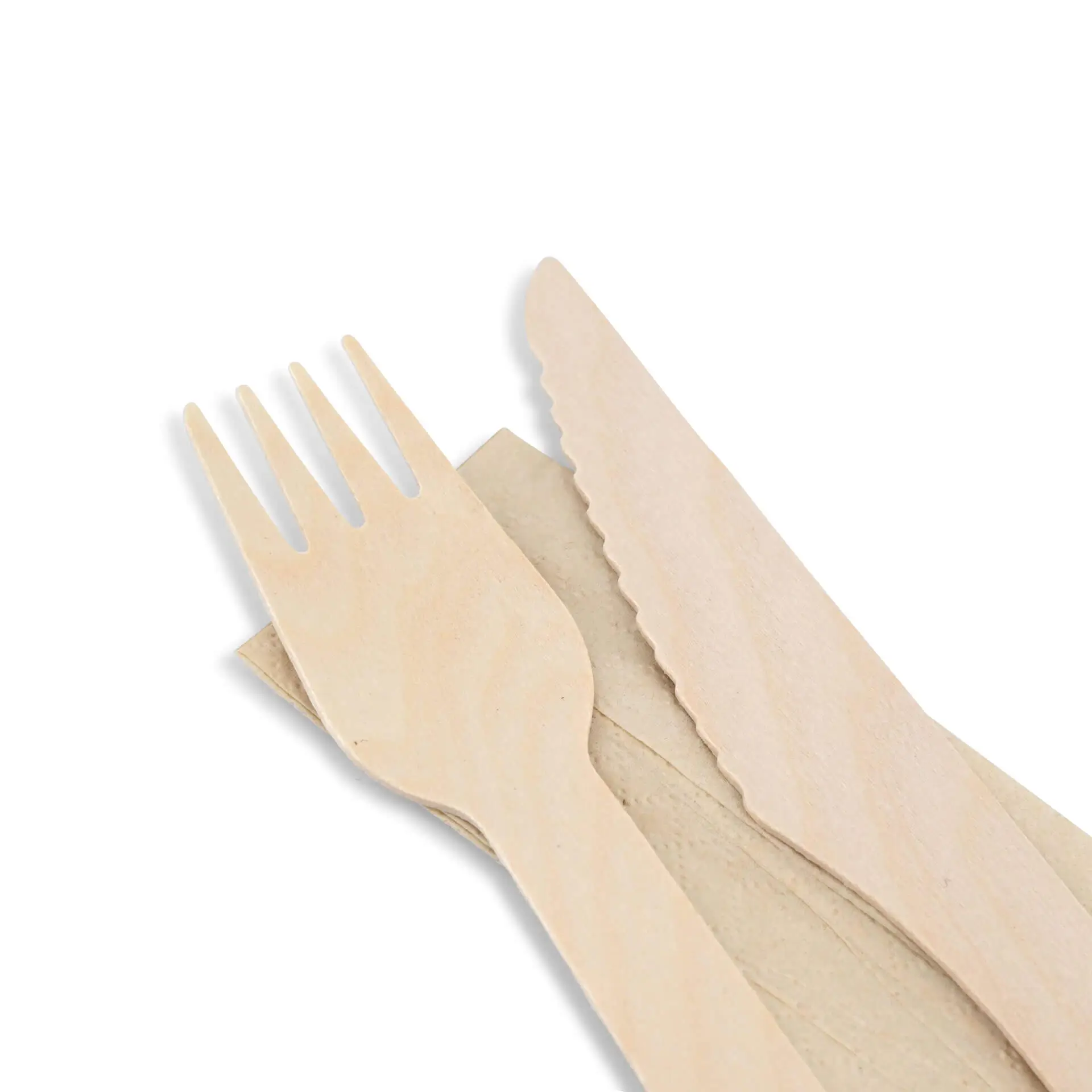 Wooden cutlery sets knife, fork & serviette, 16 cm bio-based coating