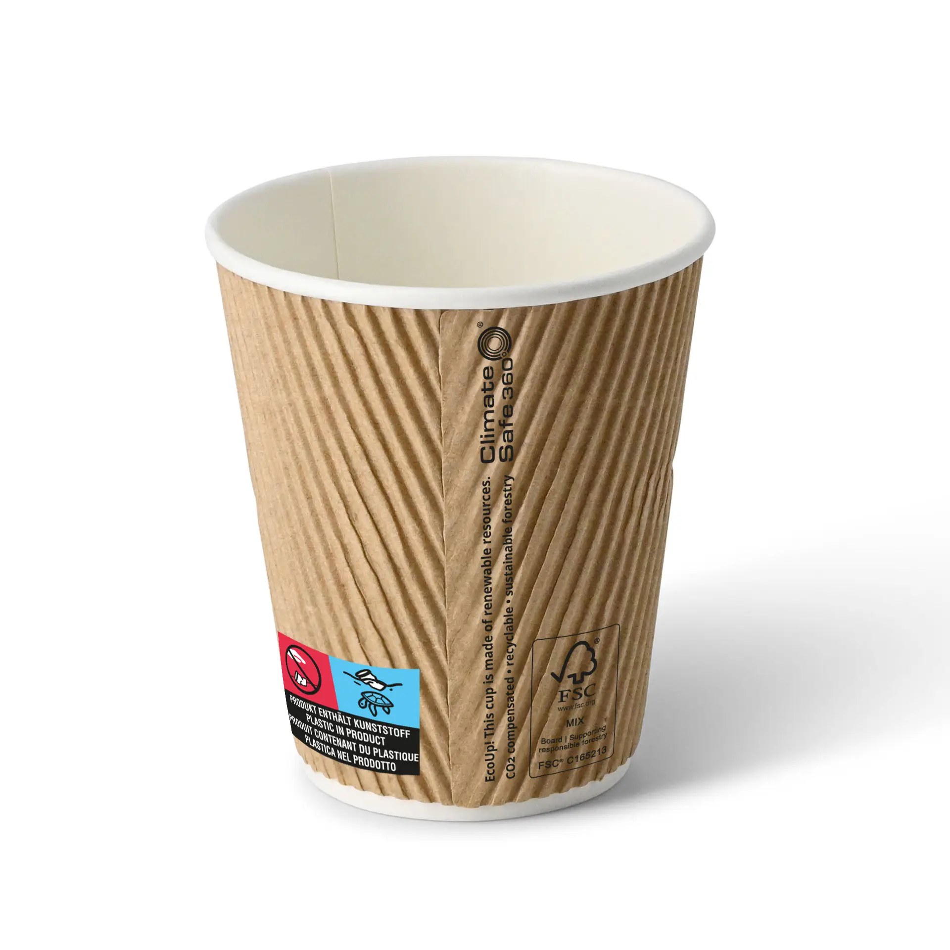 10 oz Take away coffee cups (coated) / Ripple cups, Ø 80 mm, brown, inner white