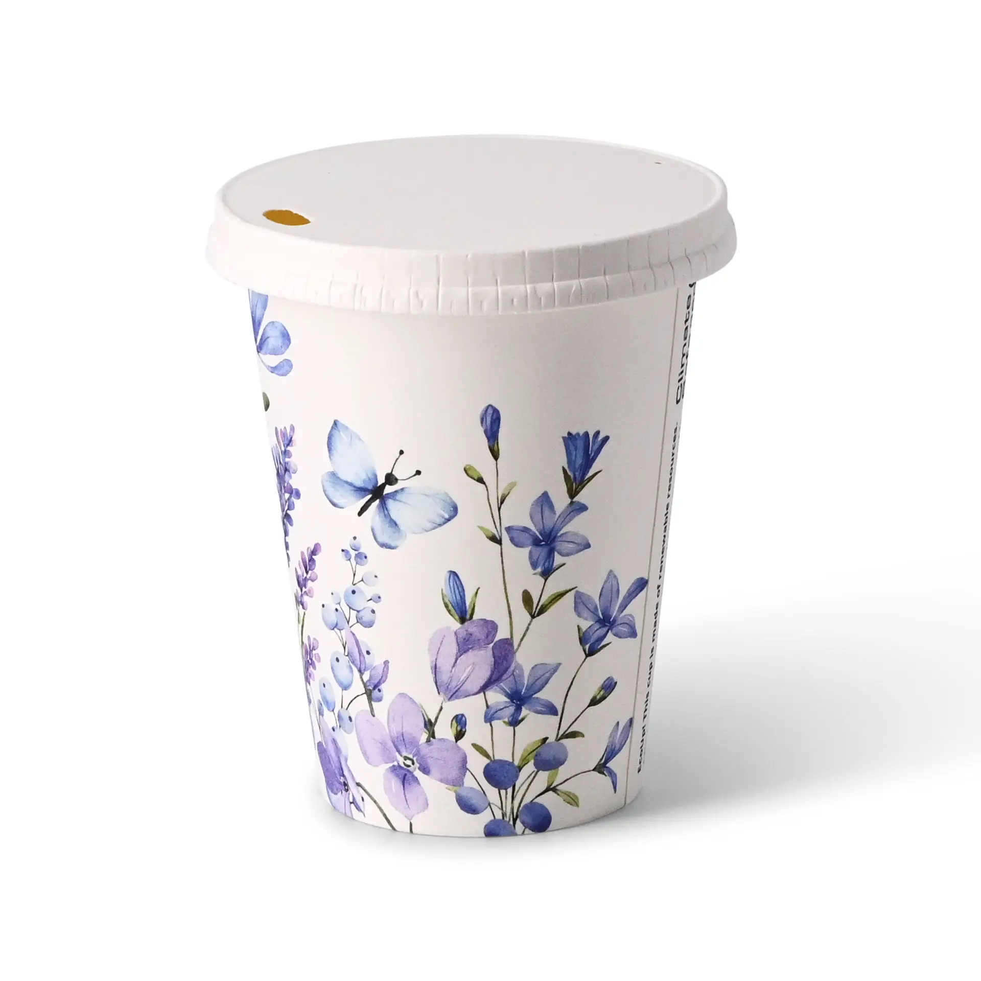 12 oz Paper cups spring 'Violets' single wall, Ø 90 mm, blue