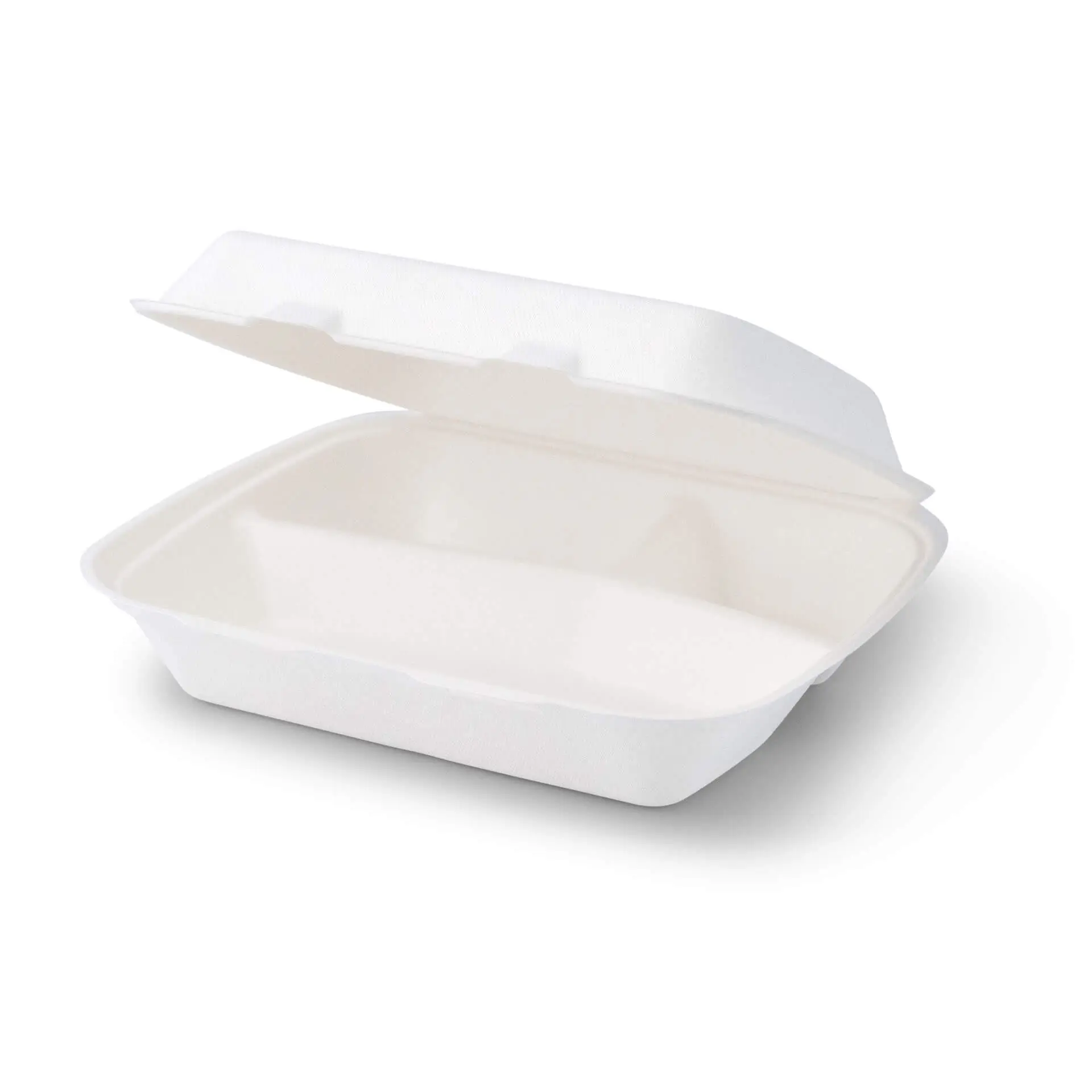 Sugarcane-menu containers 25 x 20 x 7.5 cm, 3 compartments, HP4/3,  hinged-lid, rectangular