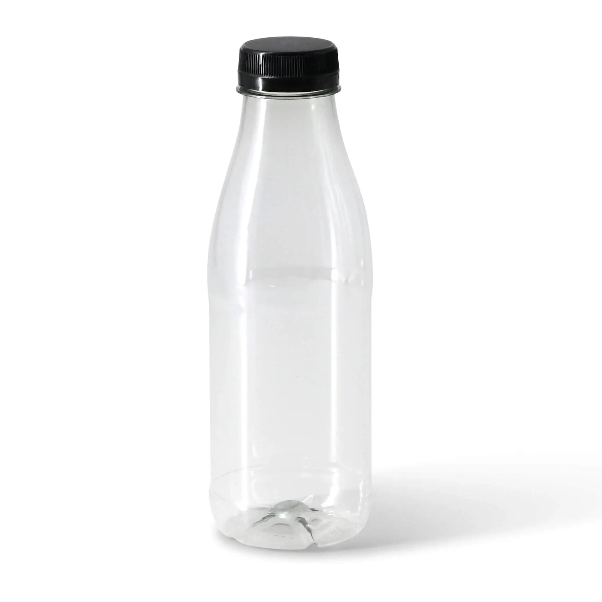 500 ml / 17.5 oz rPET bottles, clear, black lid