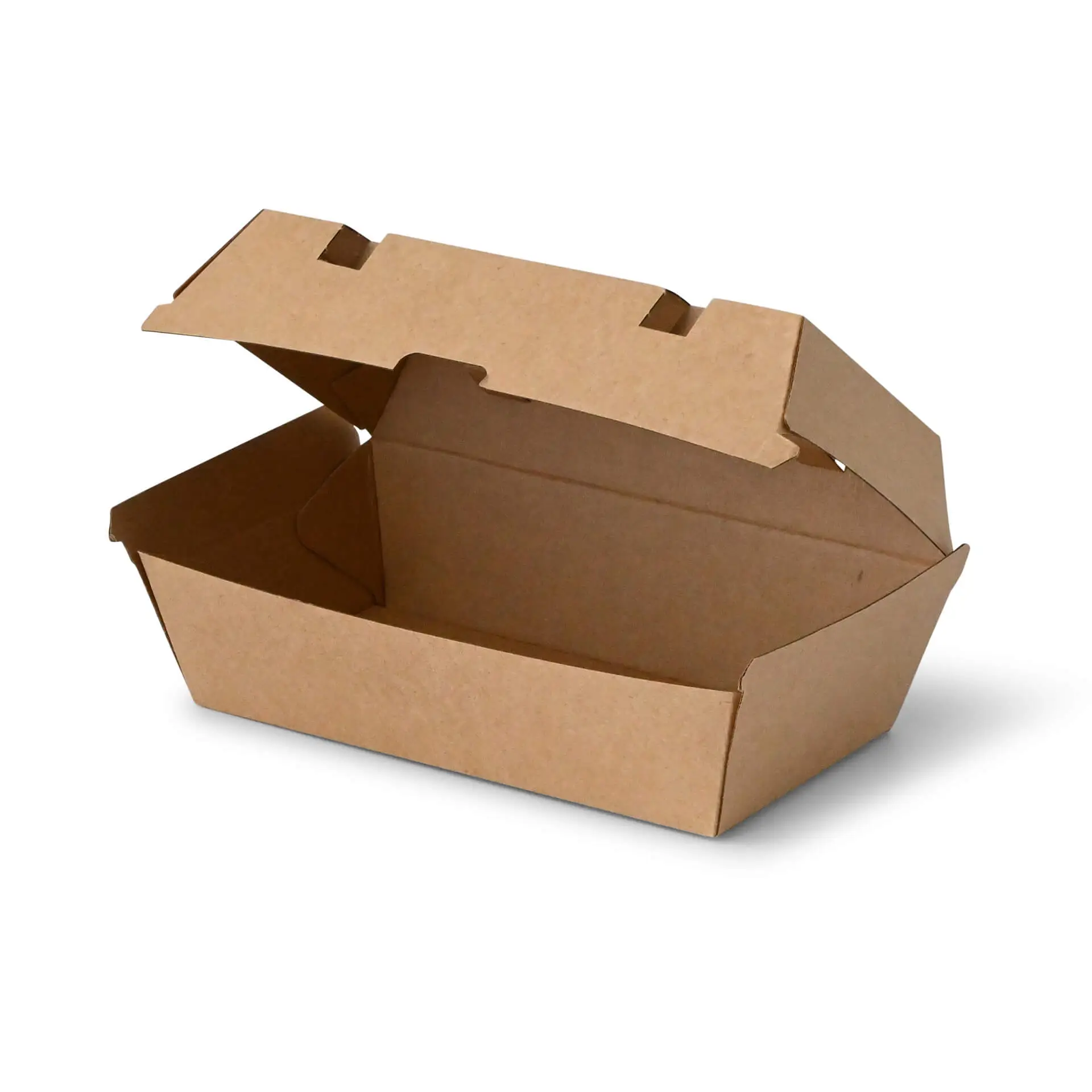 Takeaway-hinged lid boxes 21.4 x 11.4 x 8.5 cm, kraft board