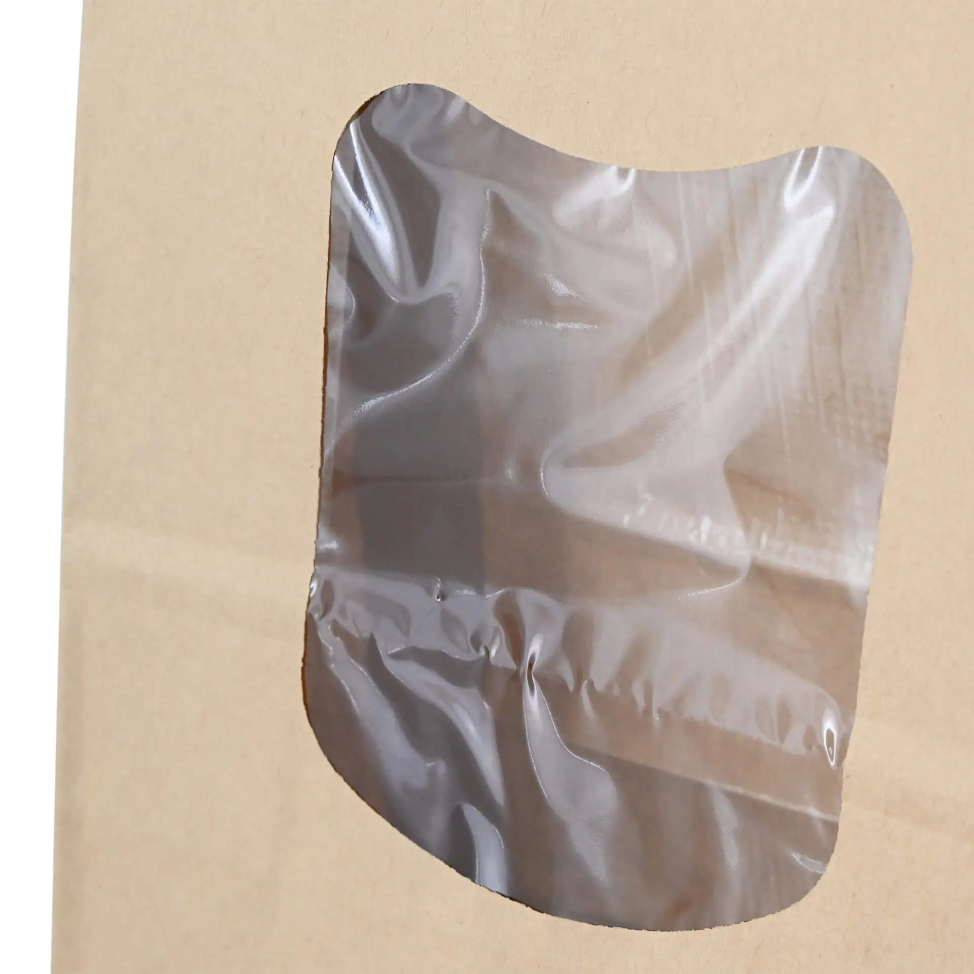 Block bottom bags with window L, 15.5 x 7 x 24 cm, PP-foil, brown, tin tie, kraft paper