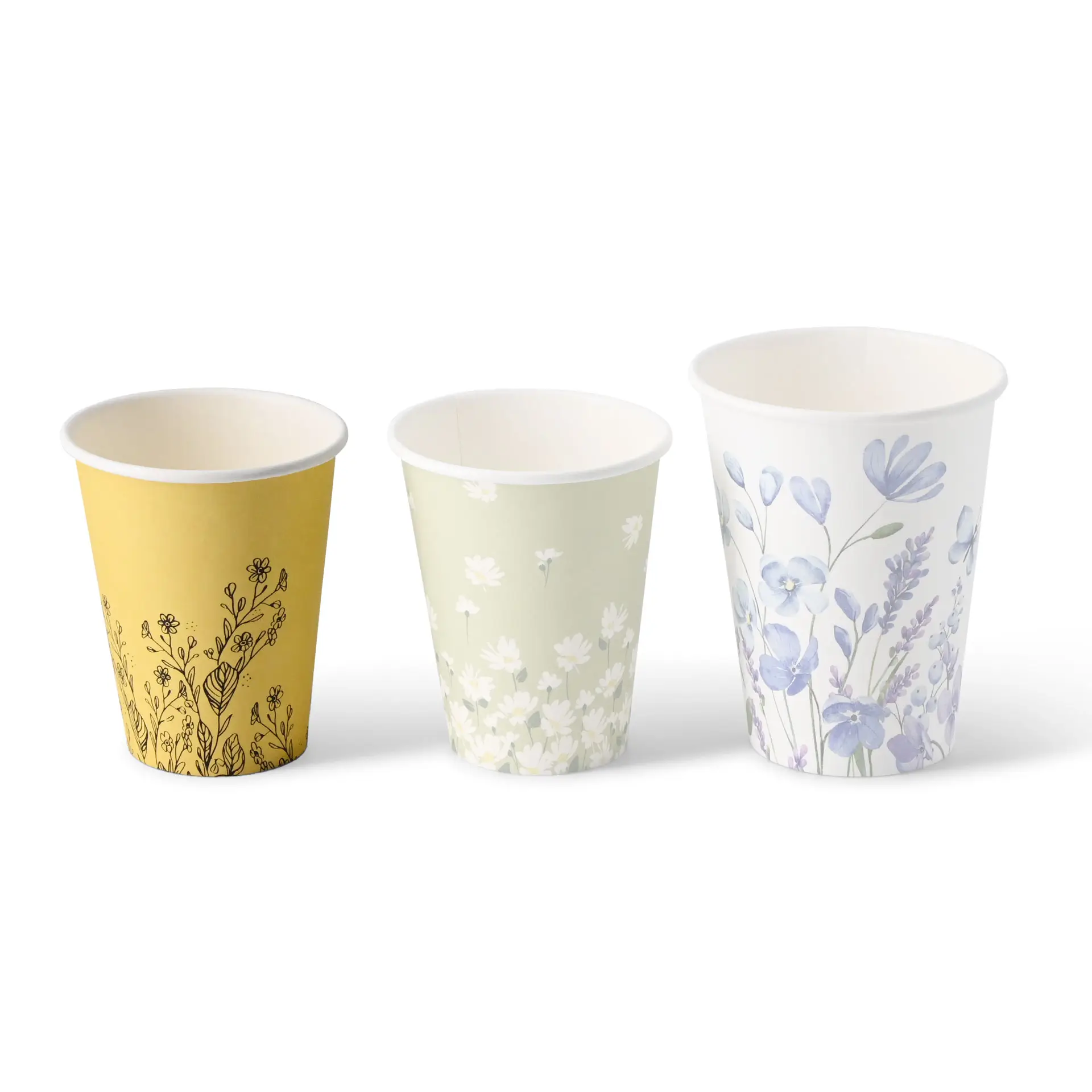 8 oz Paper cups spring 'Flowers' single wall, Ø 80 mm, yellow