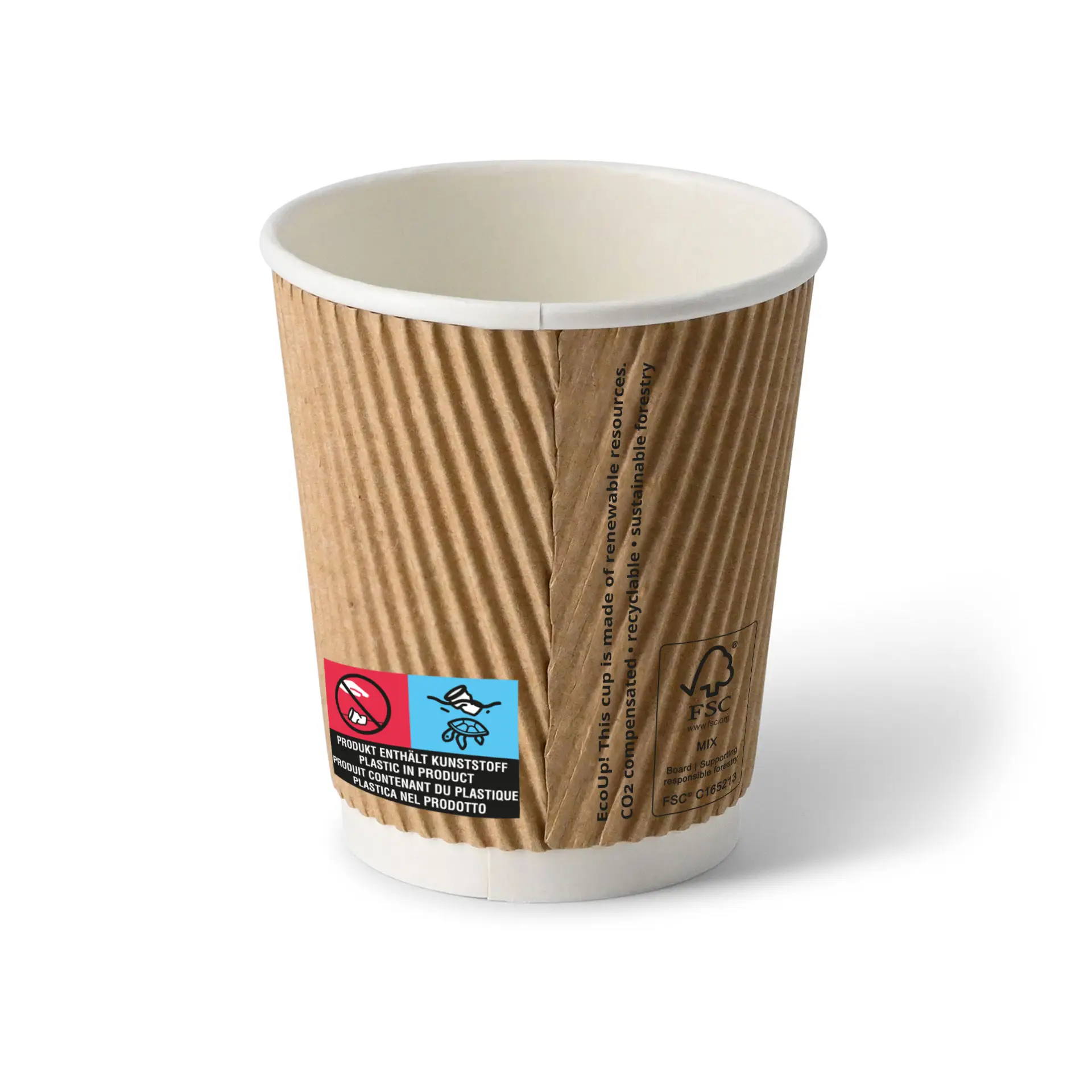 8 oz Take away coffee cups (coated) / Ripple cups, Ø 80 mm, brown, inner white