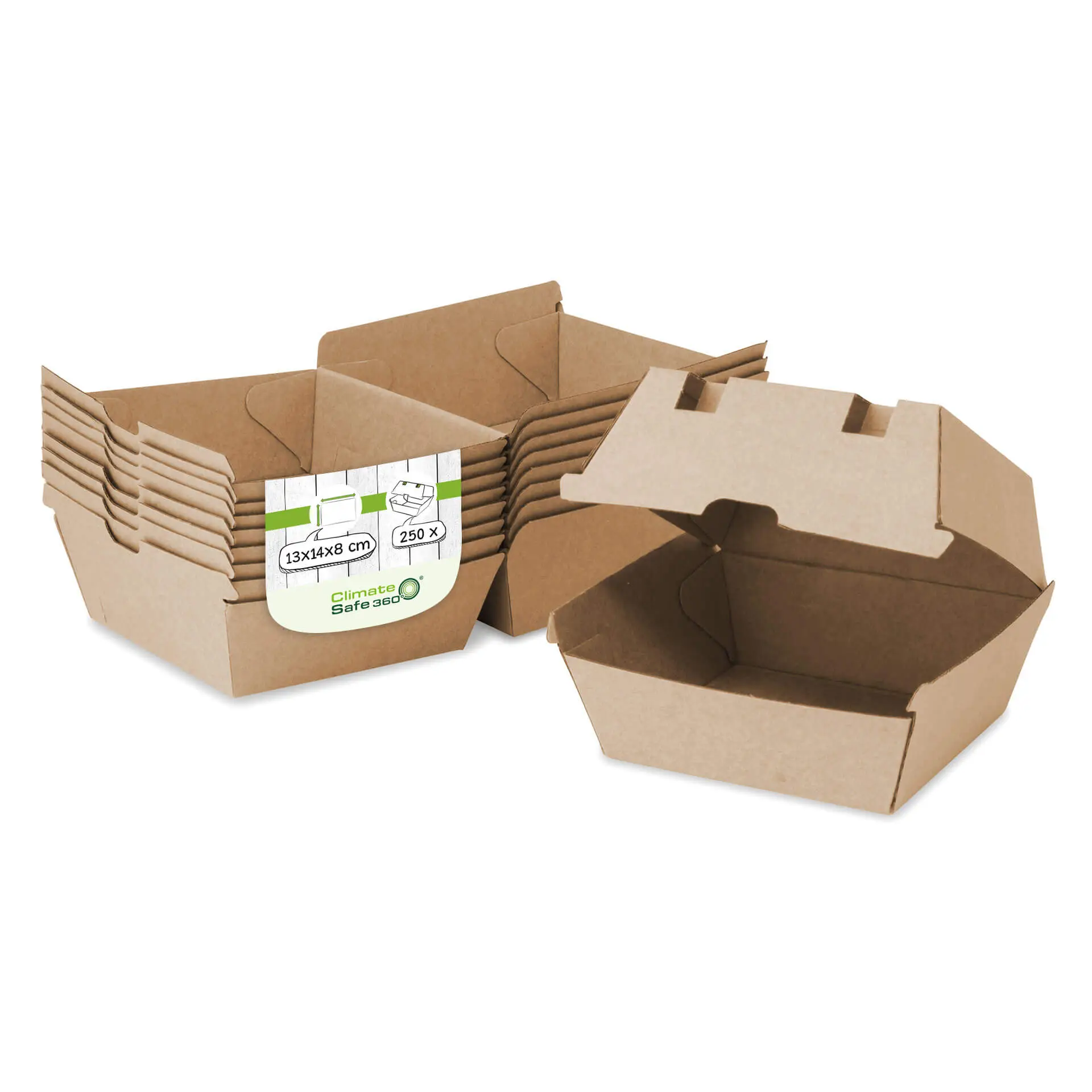 Takeaway-burger boxes 13 x 14 x 8 cm, kraft board