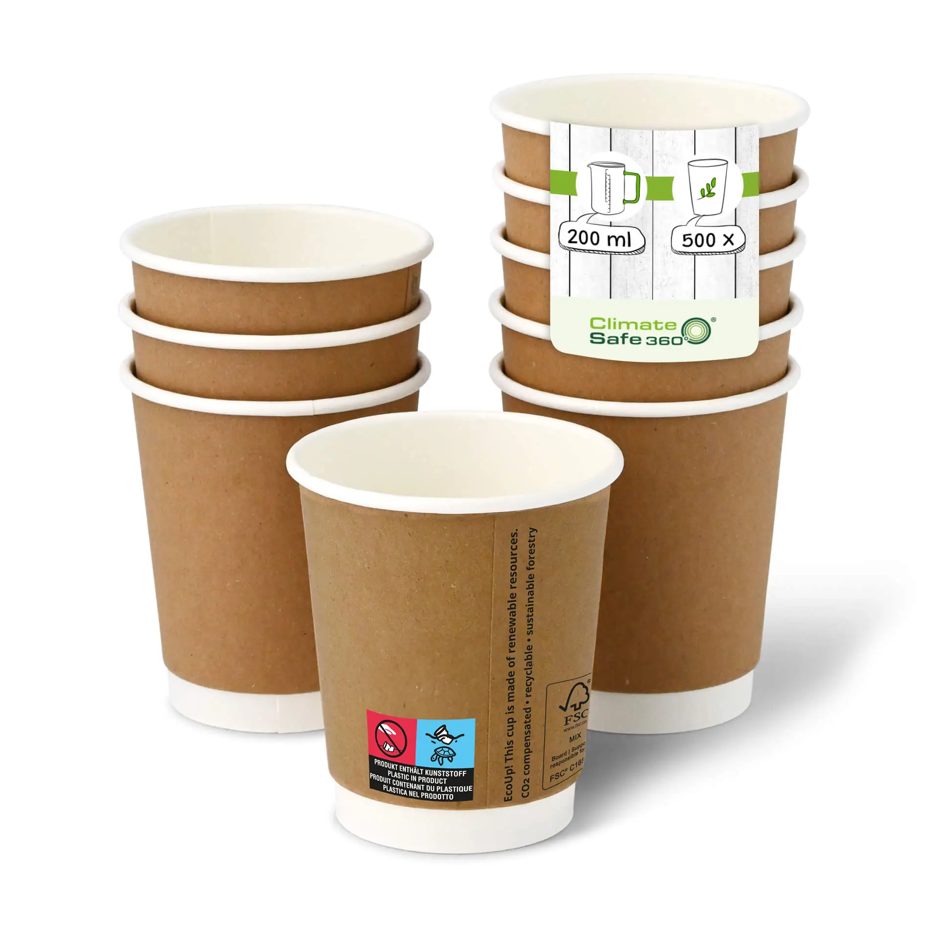 8 oz Take away coffee cups (coated), double-walled, Ø 80 mm, brown, inner white