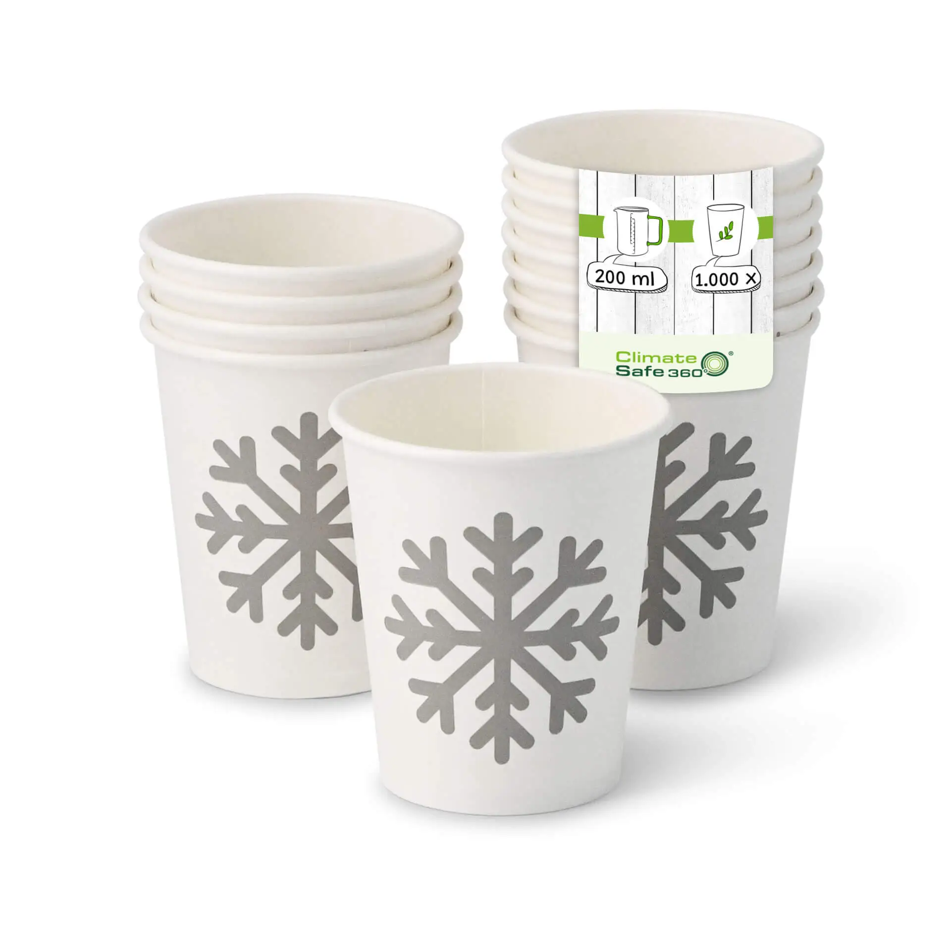 Paper cup Winter "Snowflake" 200 ml / 8 oz, Ø 80 mm, white