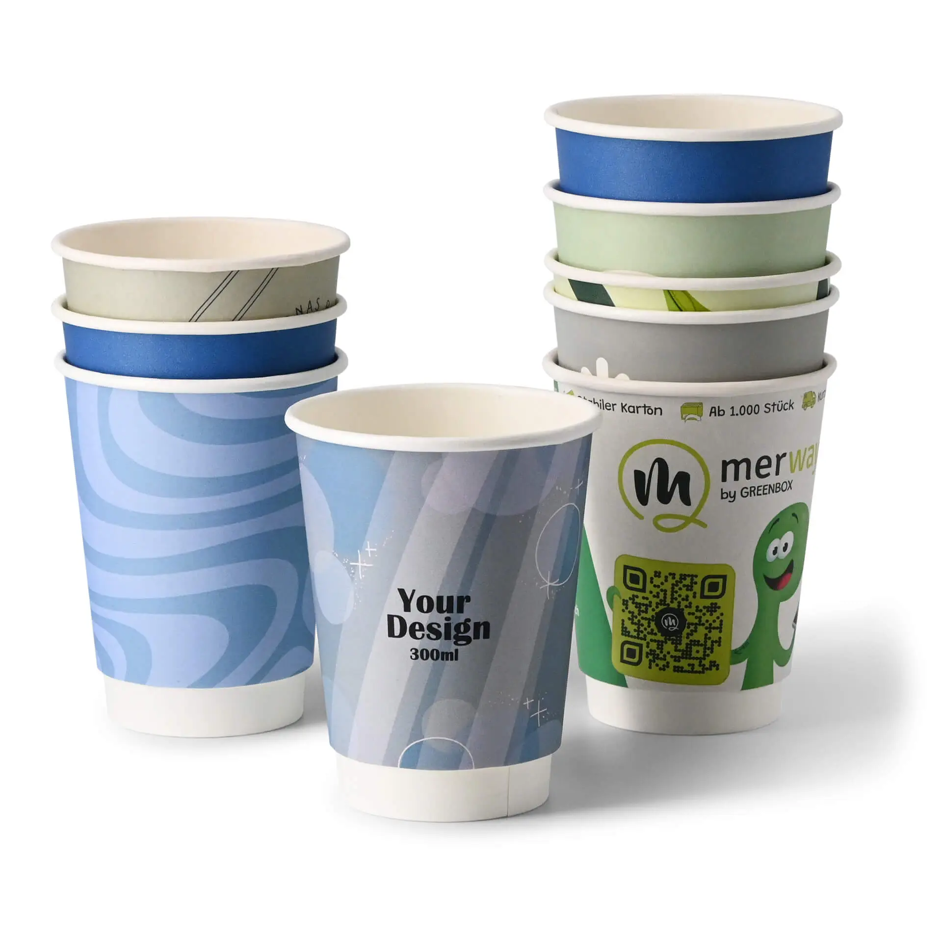 Printed take away coffee cups, double wall 300 ml / 12 oz, glossy