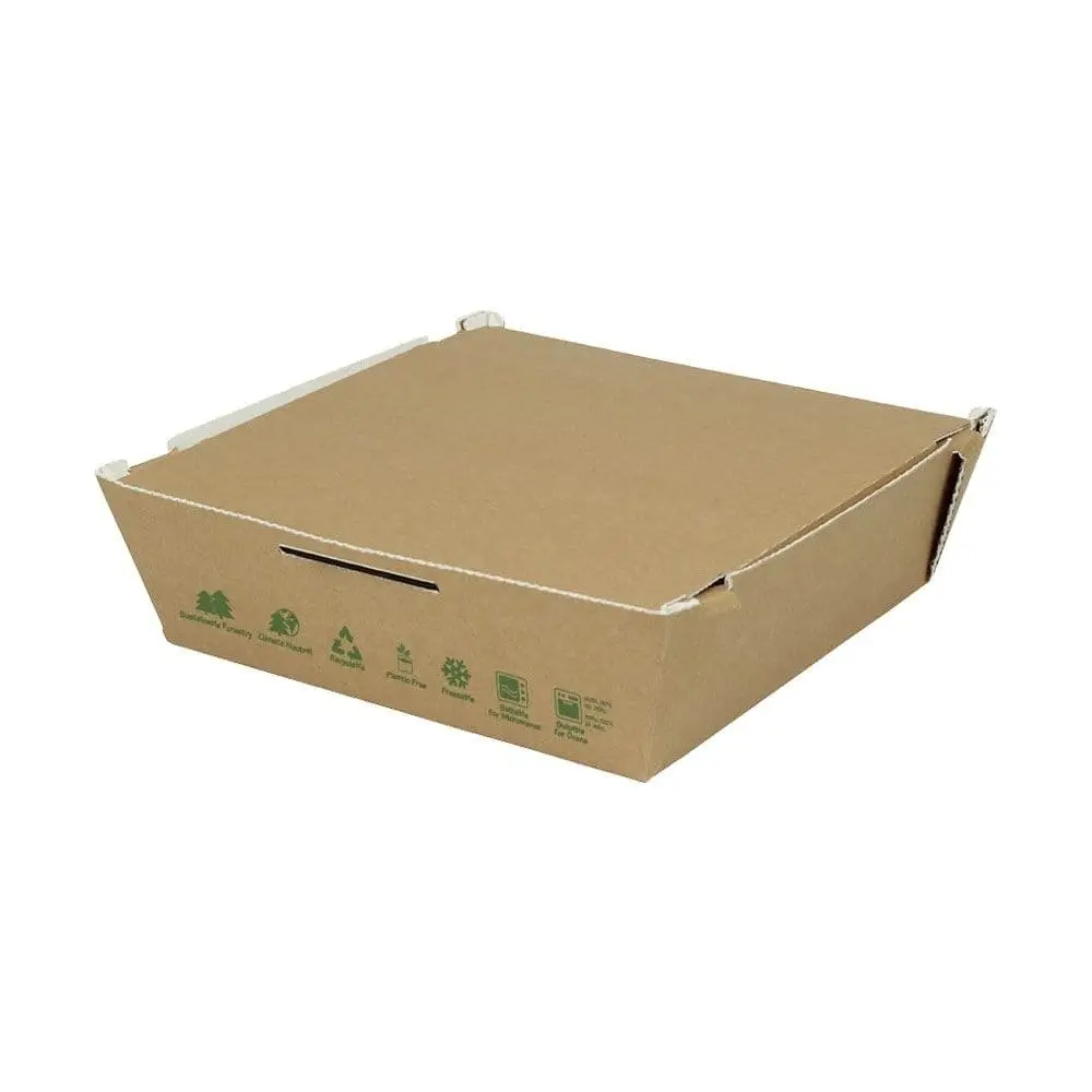 Takeaway-cardboard boxes x1700 ml, heat proof, brown, bio-coated