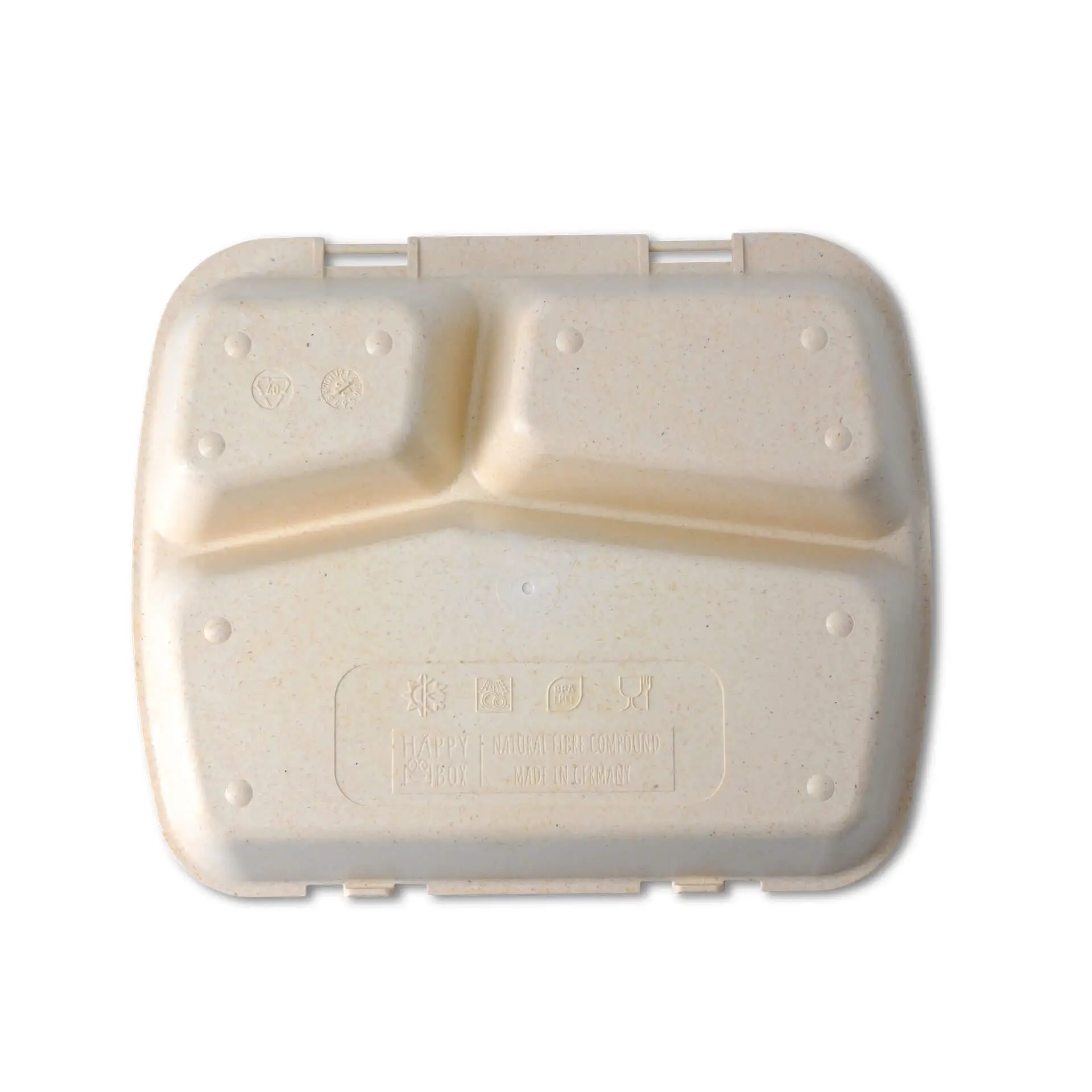 Reusable meal container "merways Box" 24.5 x 20 x 4.5 cm, 3 compartments, HP4/2, cashew / creamy white