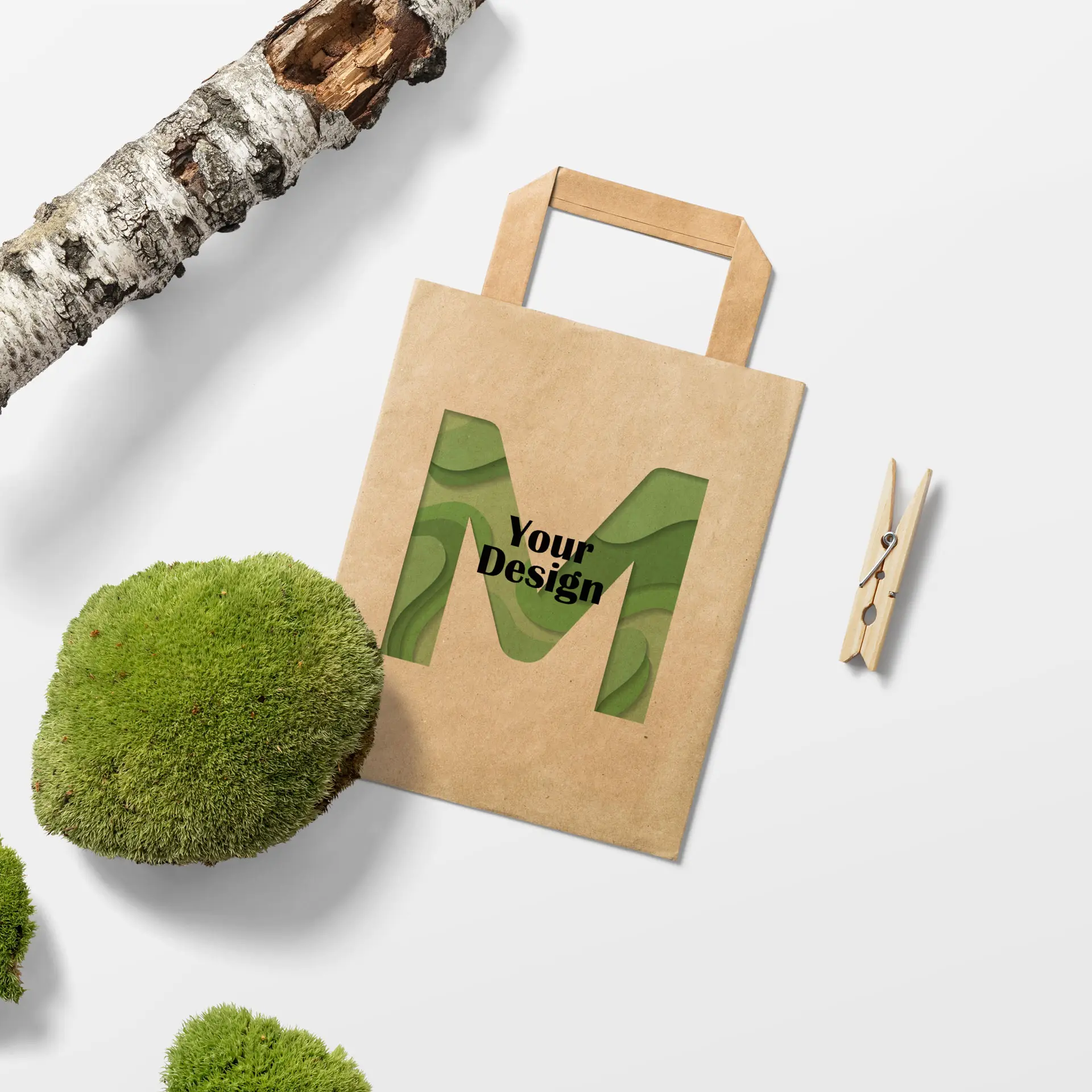 Paper bag printing with logo M, 22 x 10 x 28 cm, kraft