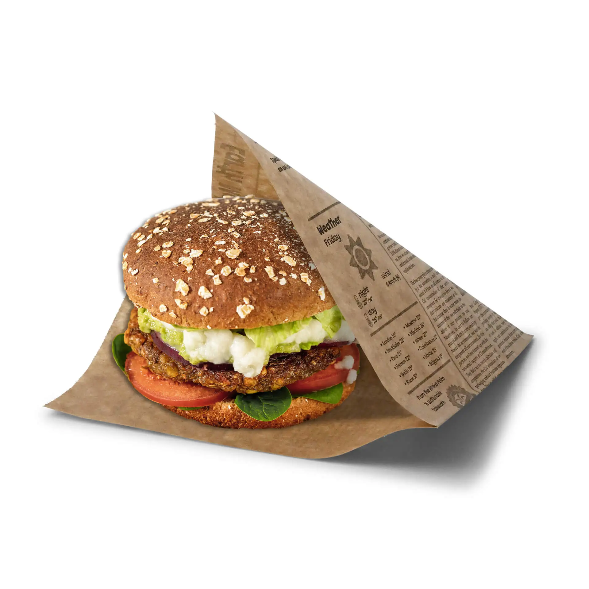 Paper burger bags 16 x 16 cm, newspaper look, kraft