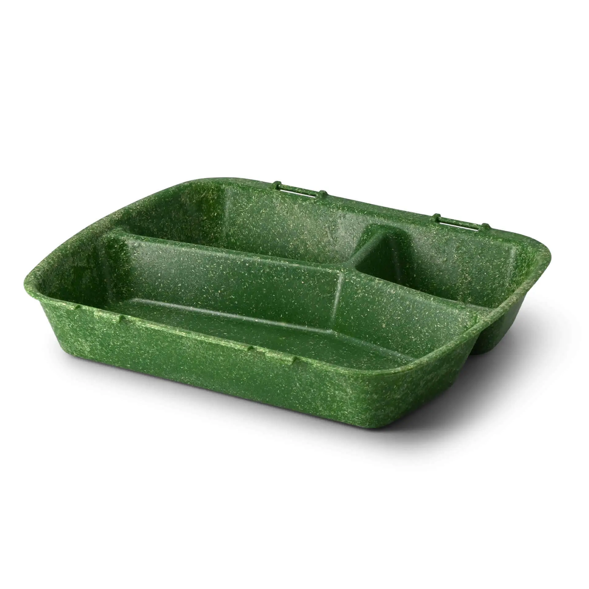 Reusable meal container "merways Box" 24.5 x 20 x 4.5 cm, 3 compartments, HP4/3, spinach green / dark green