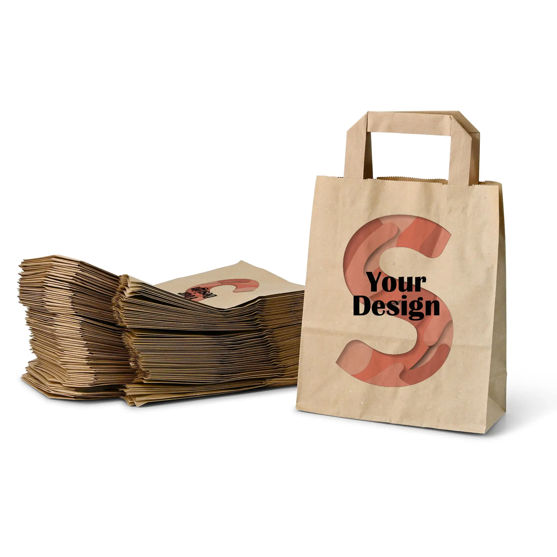 Paper bag custom printing S, 18 x 8 x 22 cm, kraft