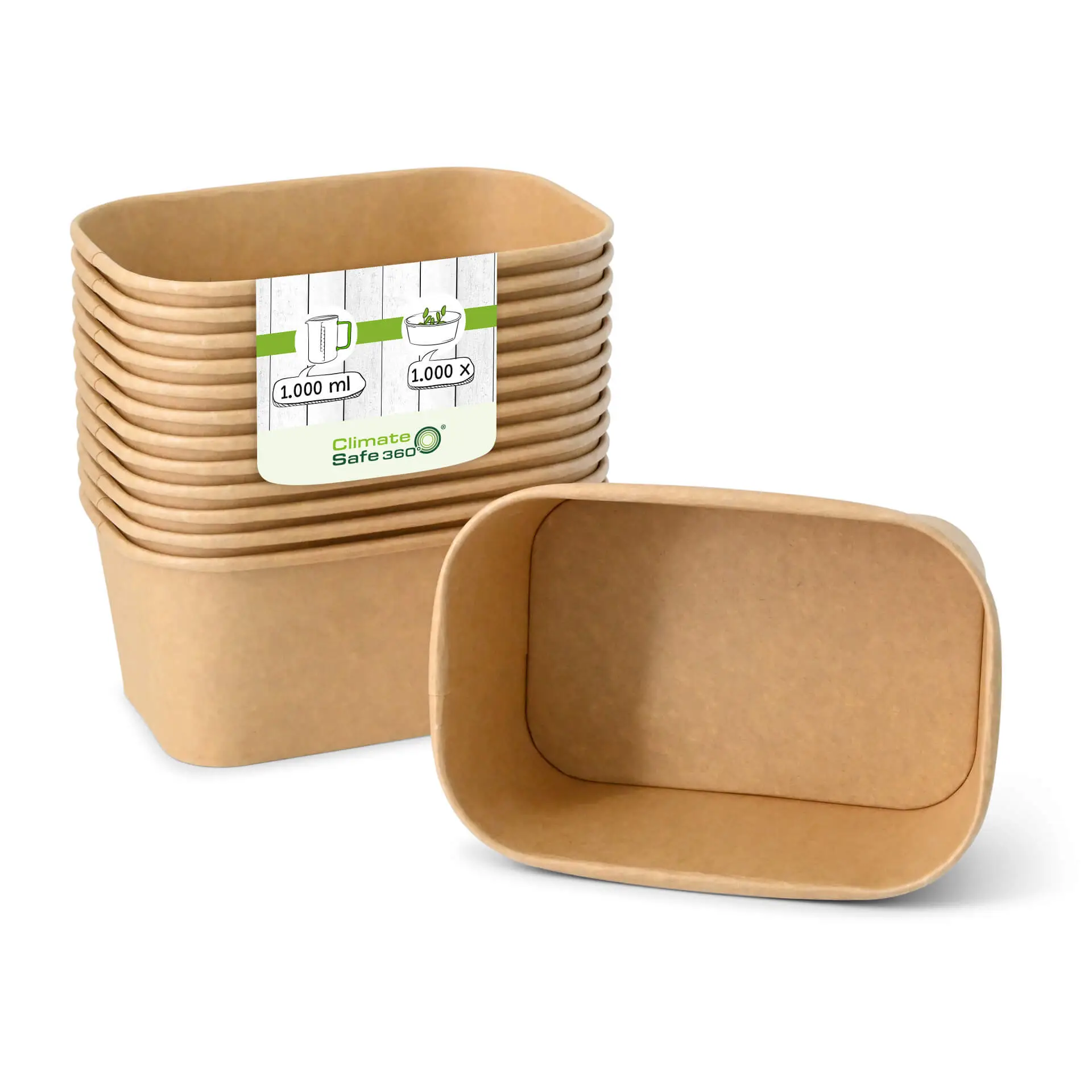 Cardboard-bowls 1000 ml, 17,5 x 12,5 x 7,5 cm, brown, rectangular