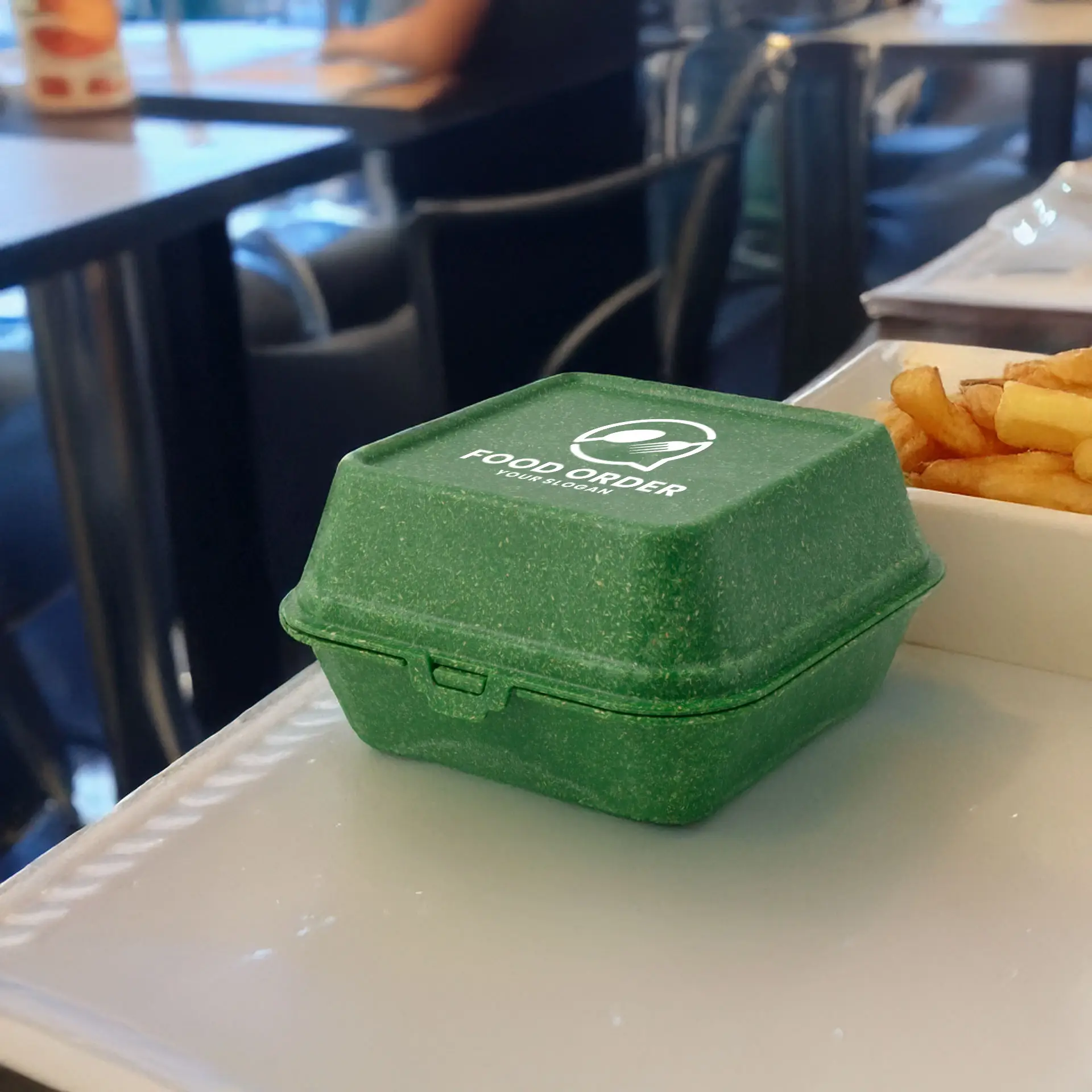 Reusable burger boxes printing "merways Box"  (1 surface) 16 x 15 x 8.5 cm, spinach / dark green