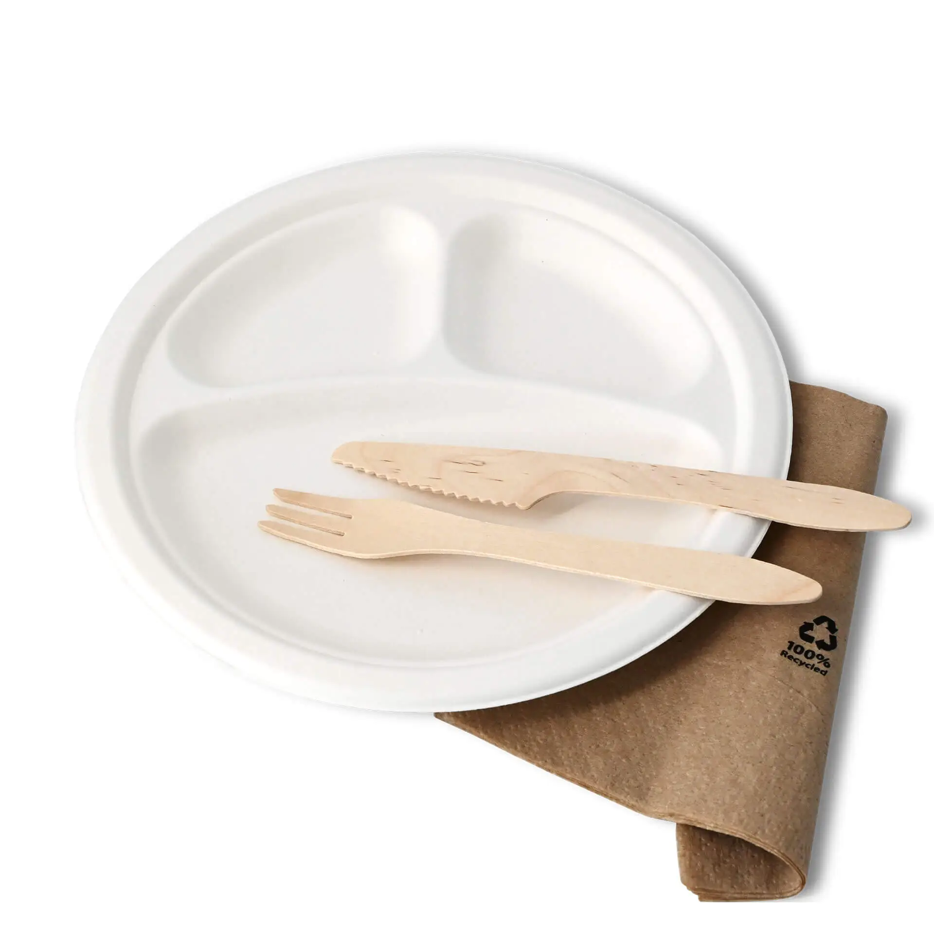 Ø 22 cm, Sugarcane-menu plate 3 compartments, round