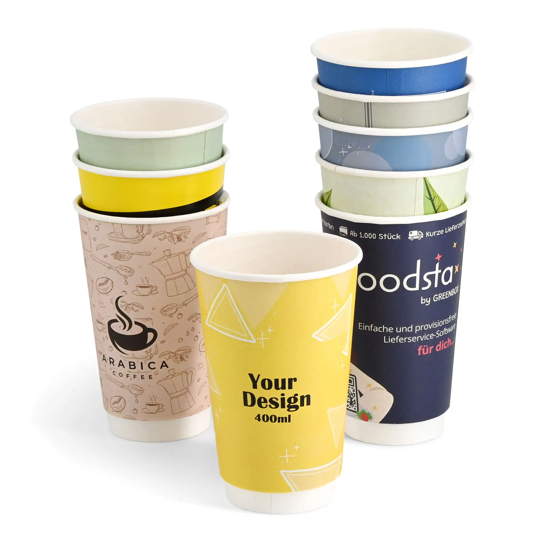 Printed take away coffee cups, double wall 400 ml / 16 oz, matt